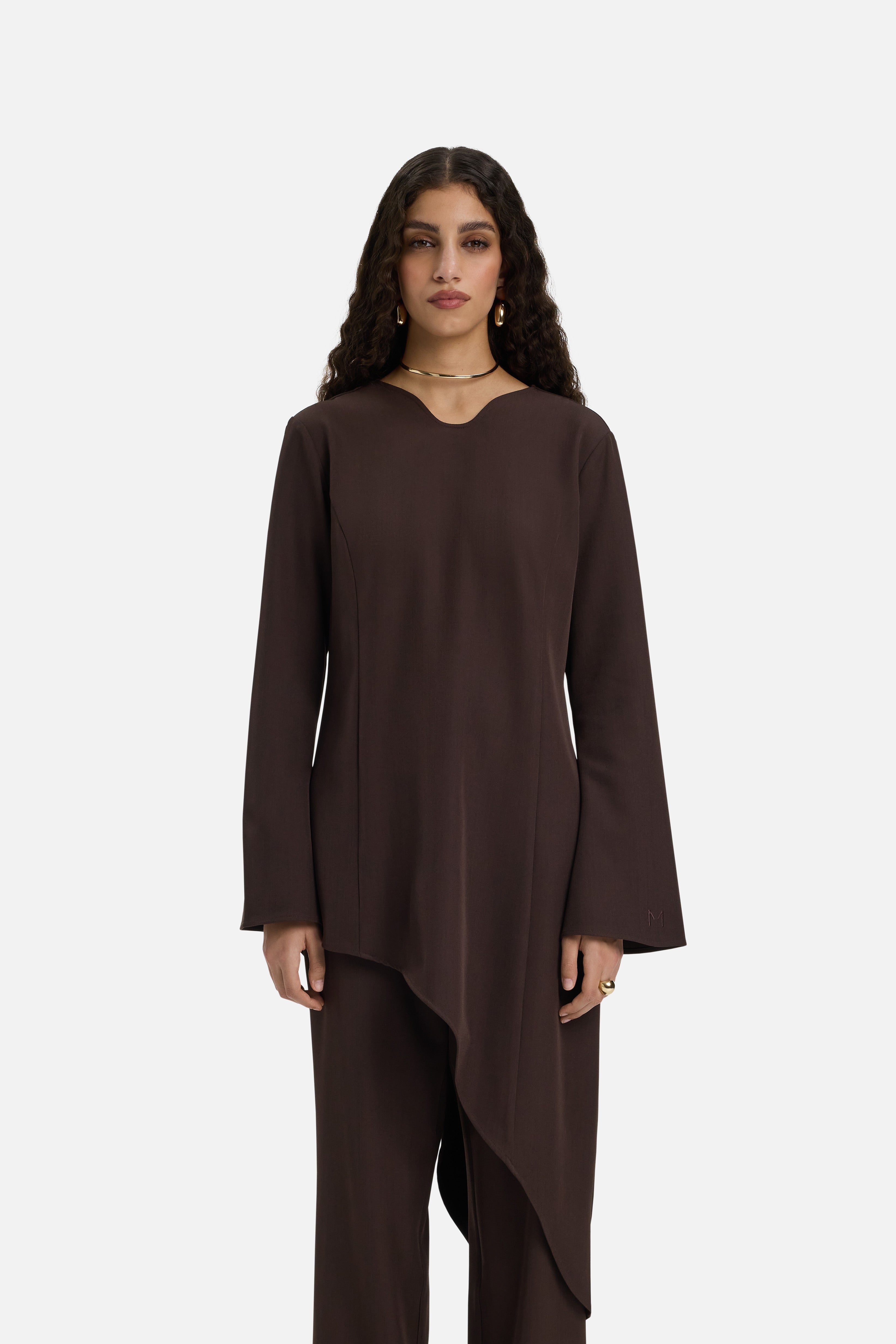 Soft Curved Tailored Top | Dark Brown