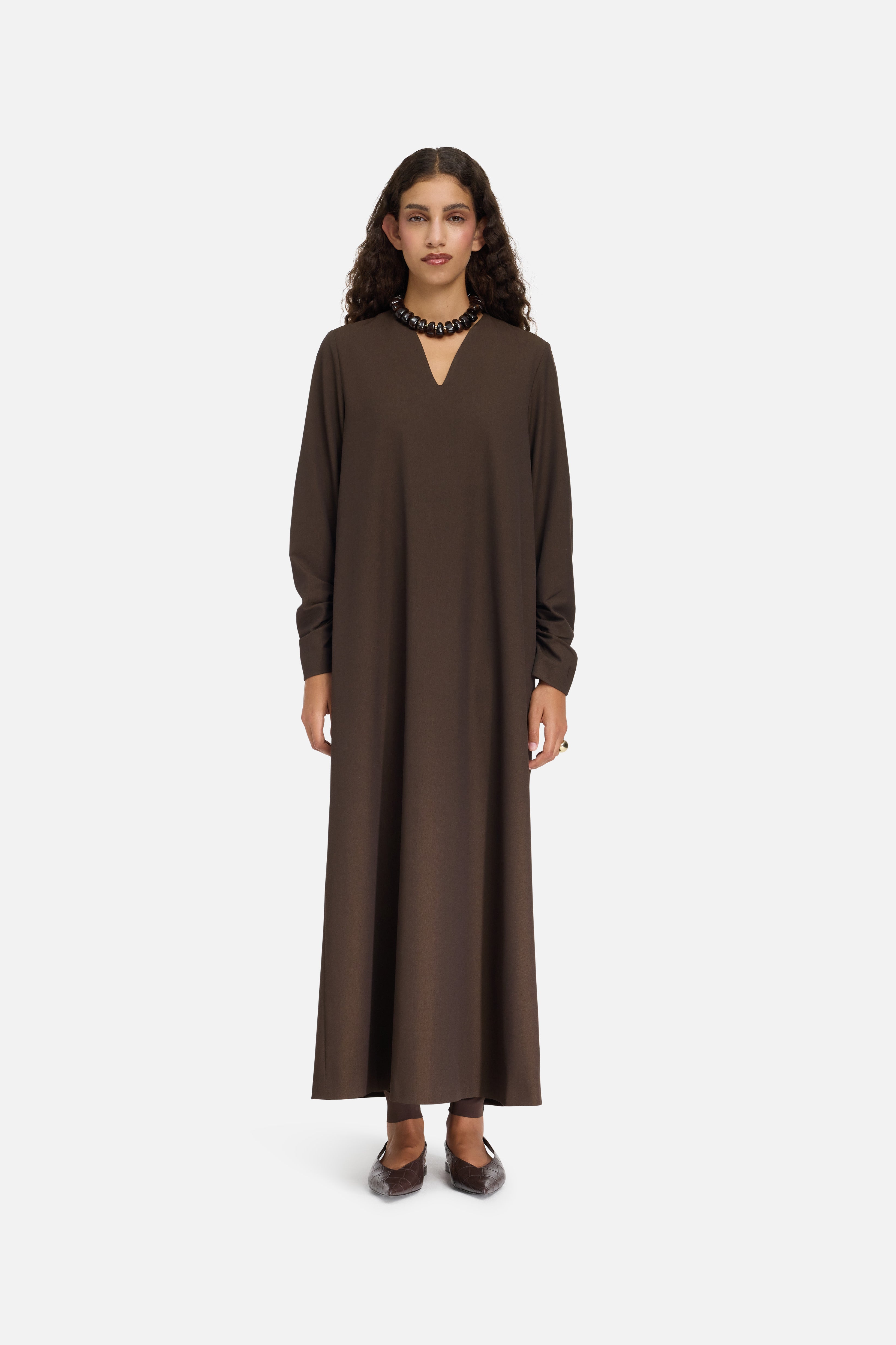 Tailored V-Neck Dress | Dark Brown