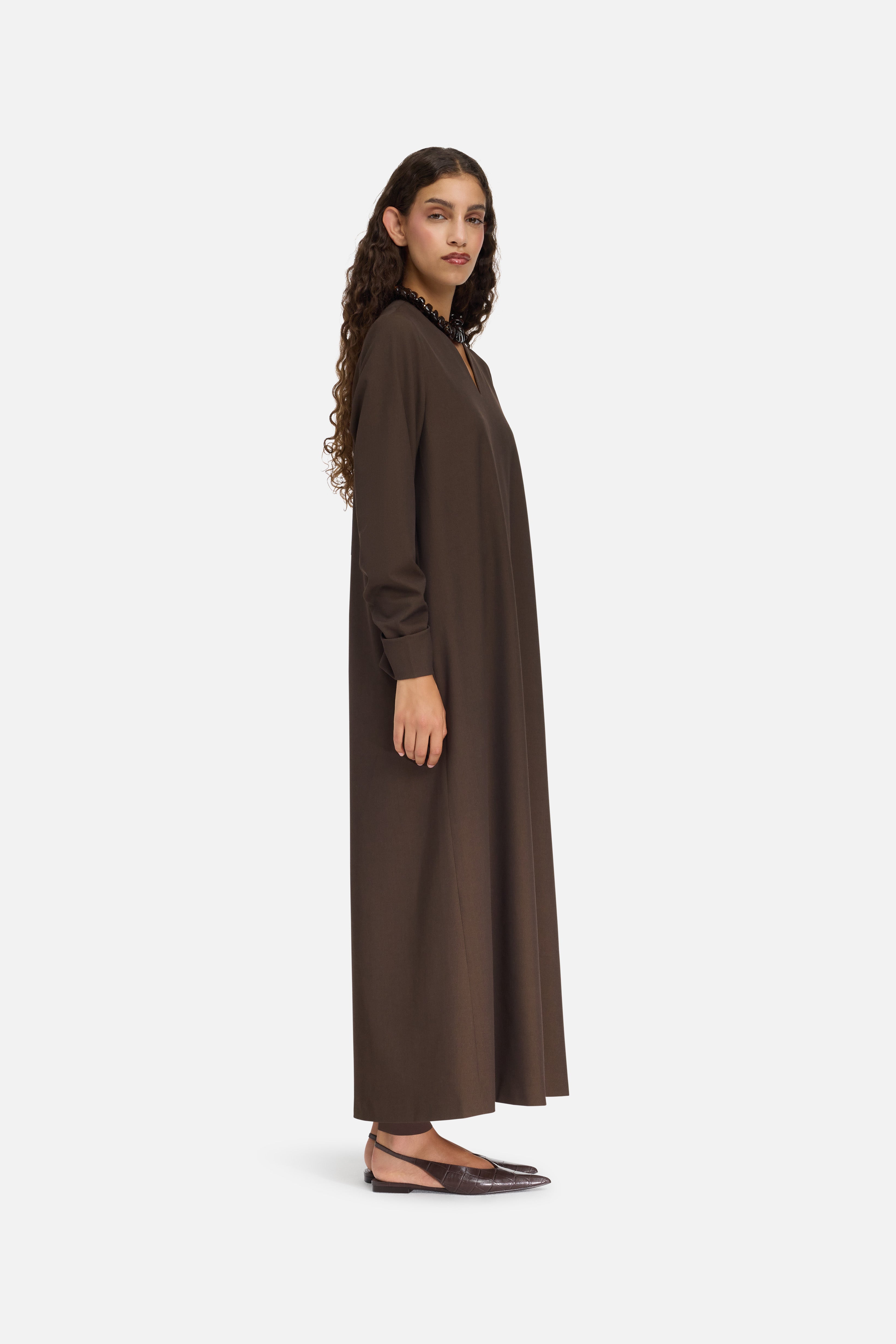 Tailored V-Neck Dress | Dark Brown