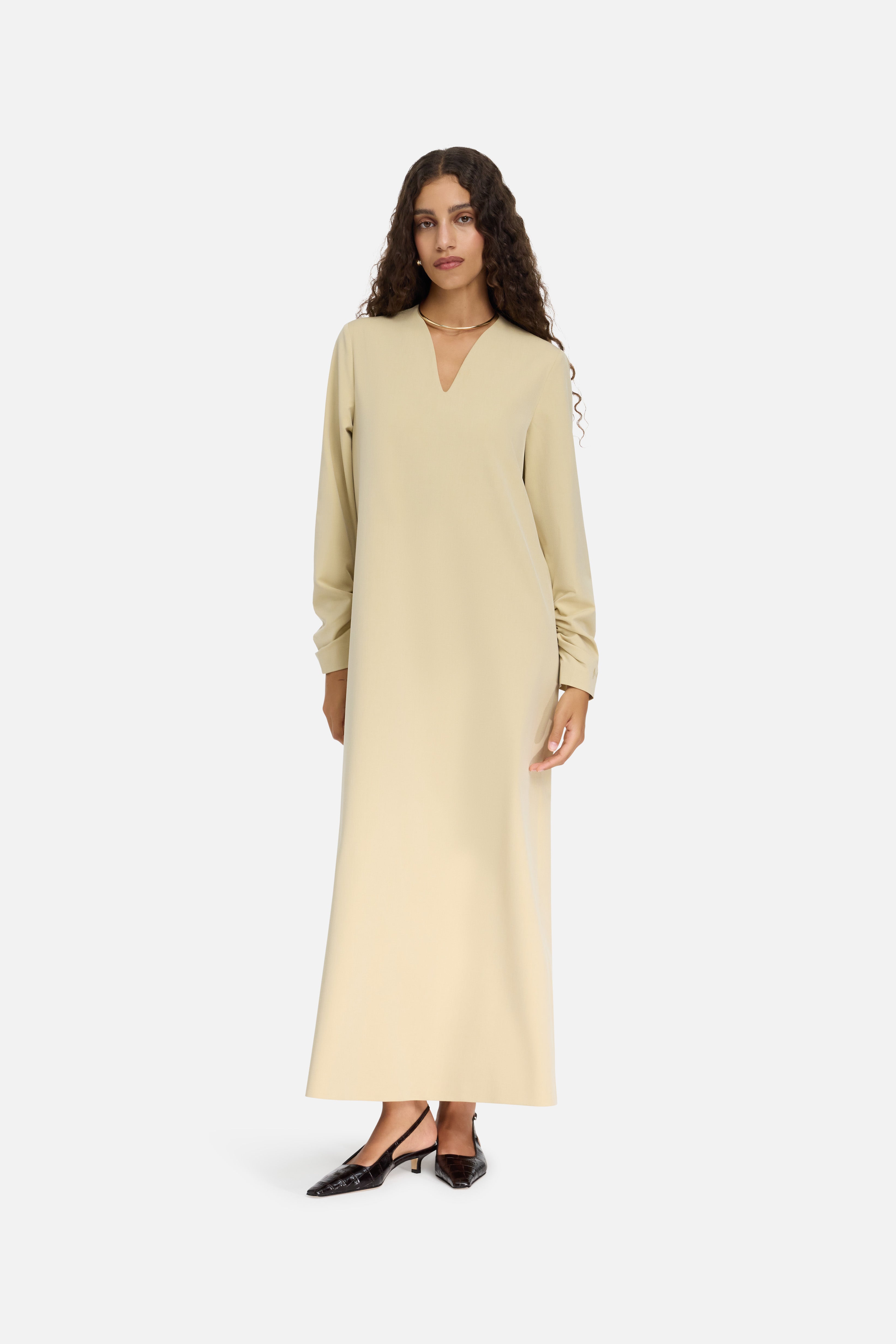 Tailored V-Neck Dress | Desert Clay