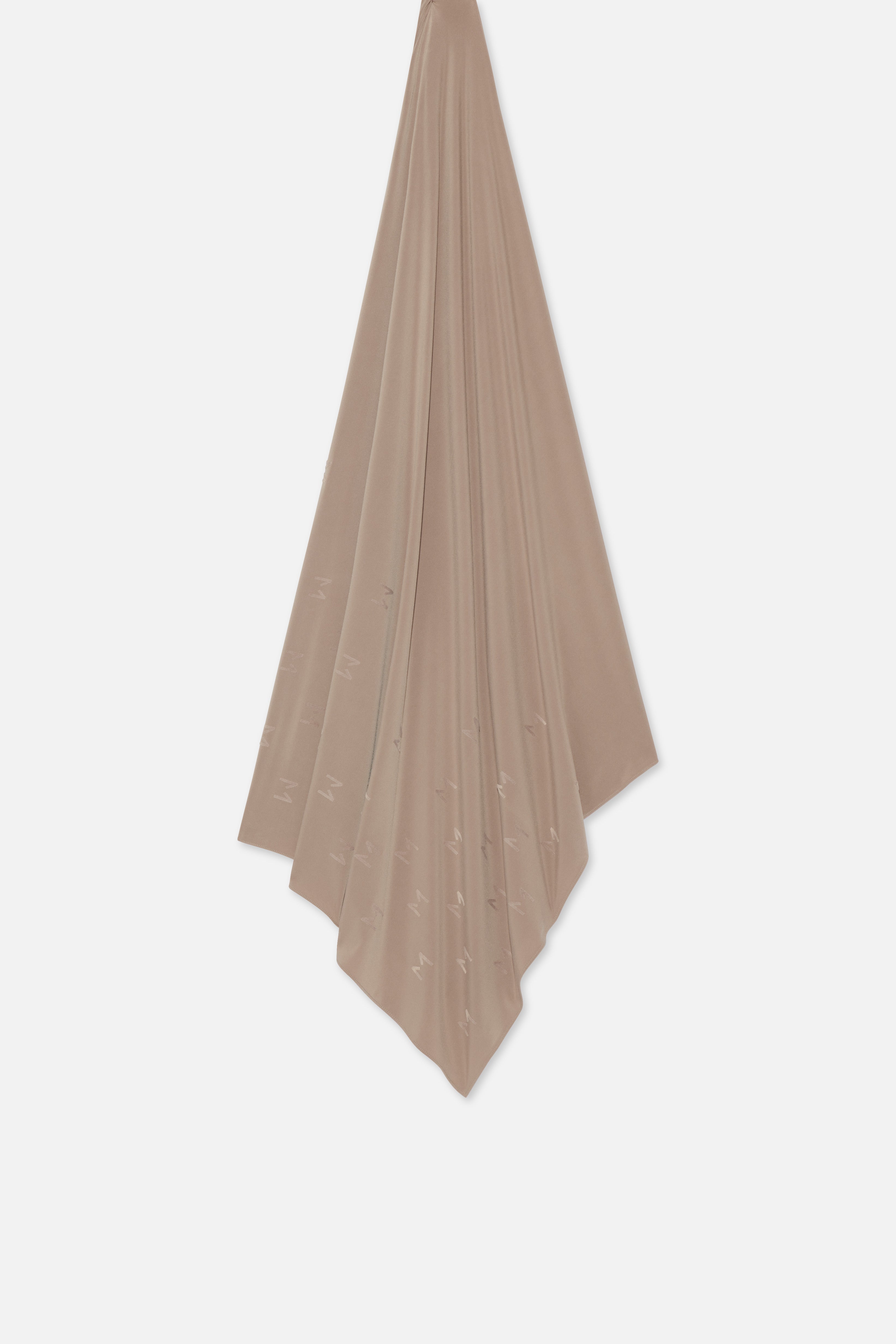 Flat lay taupe headscarf with MERRACHI embroidery