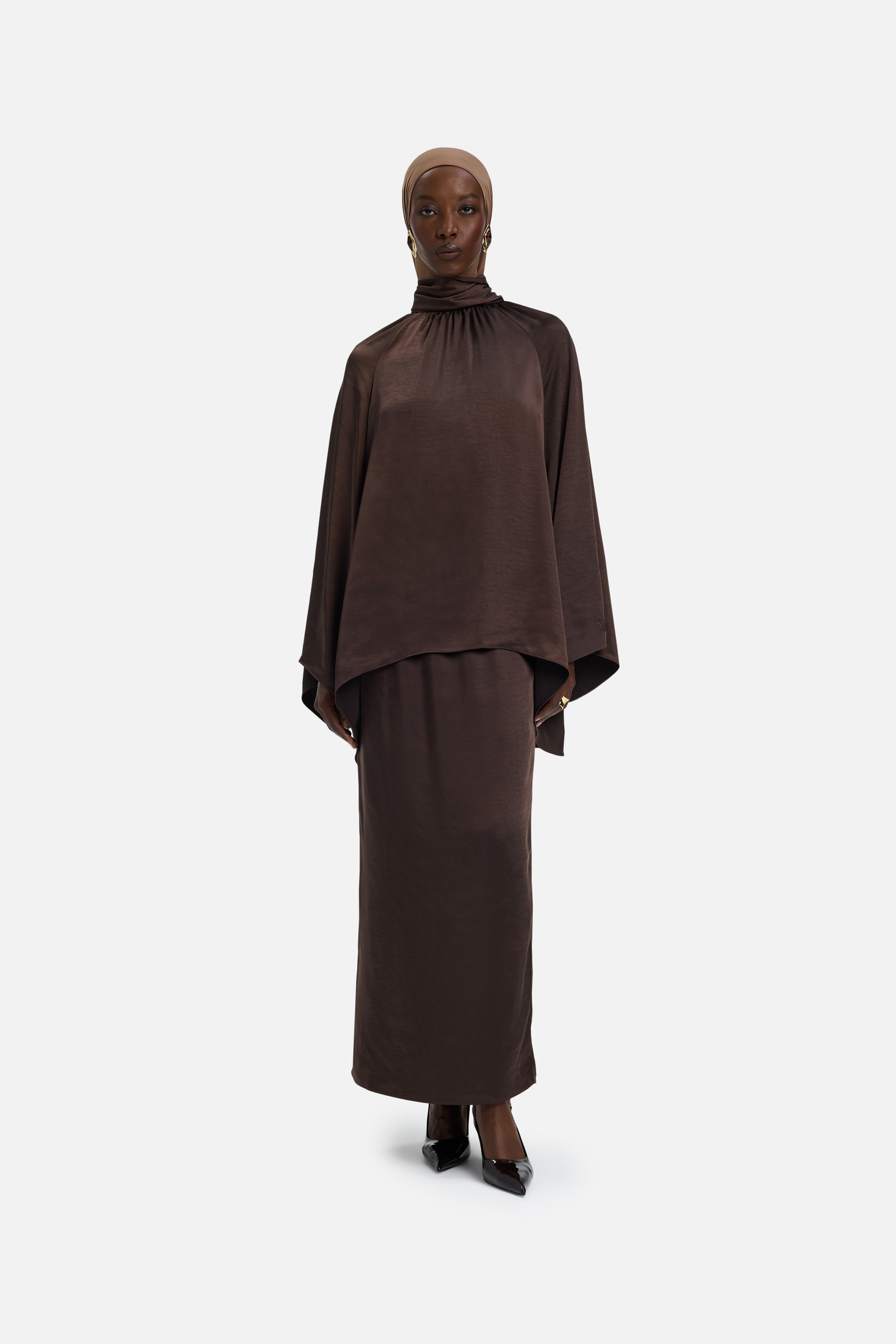 Volume Pleat Skirt | Dark Brown