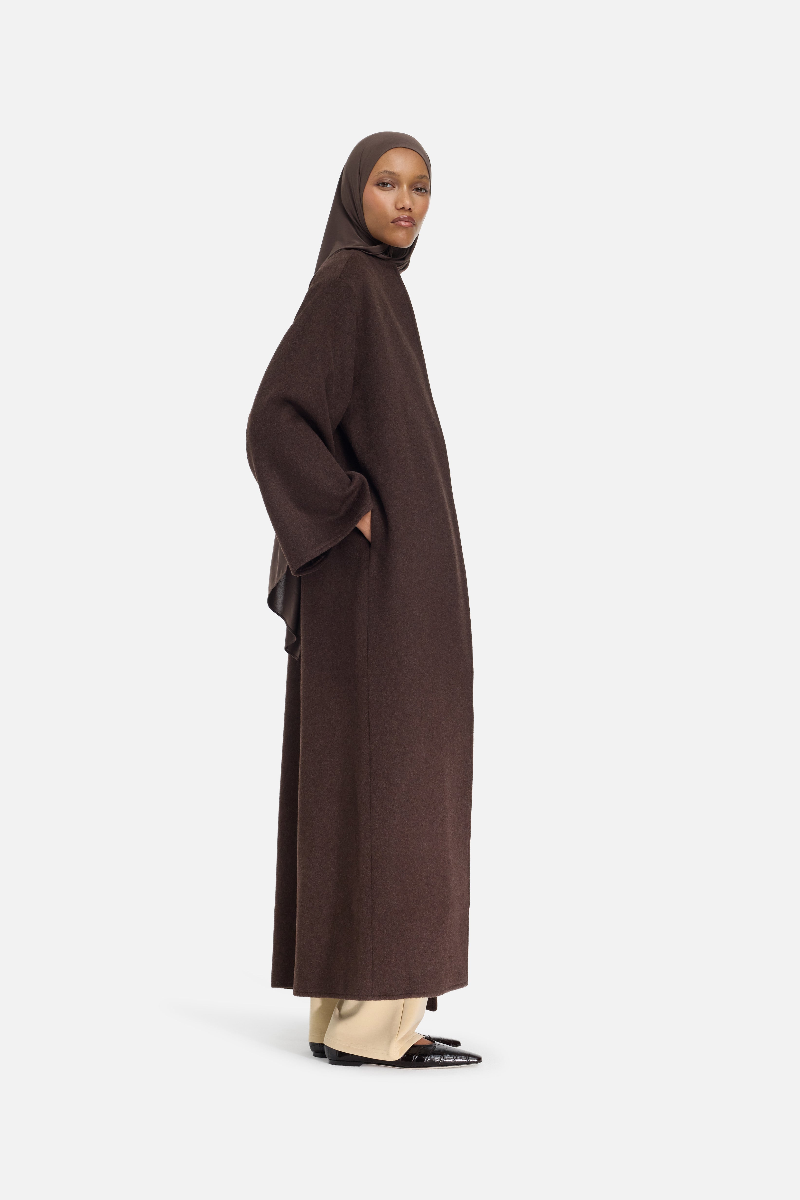 Wool Blend Abaya | Dark Brown