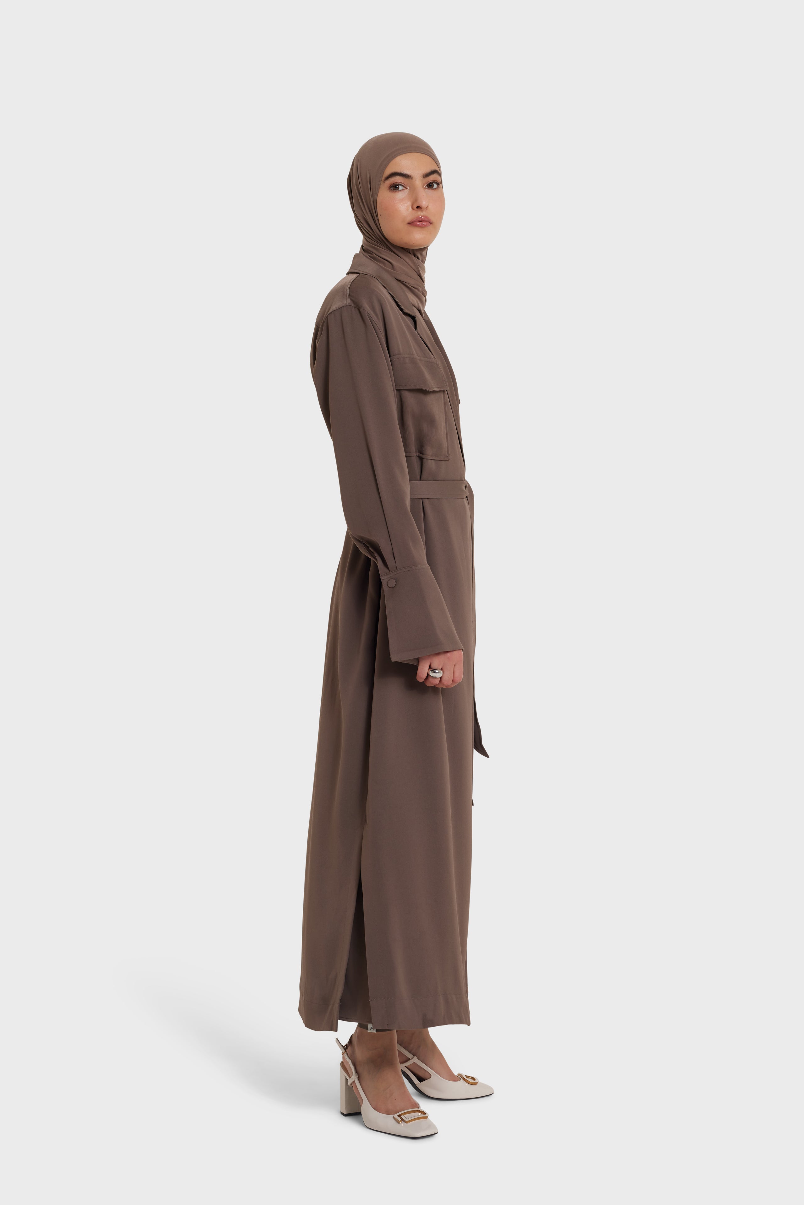 Satin Long Jacket | Ash Brown