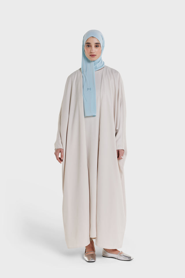 Dull Satin Bat Sleeve Abaya | Biscuit