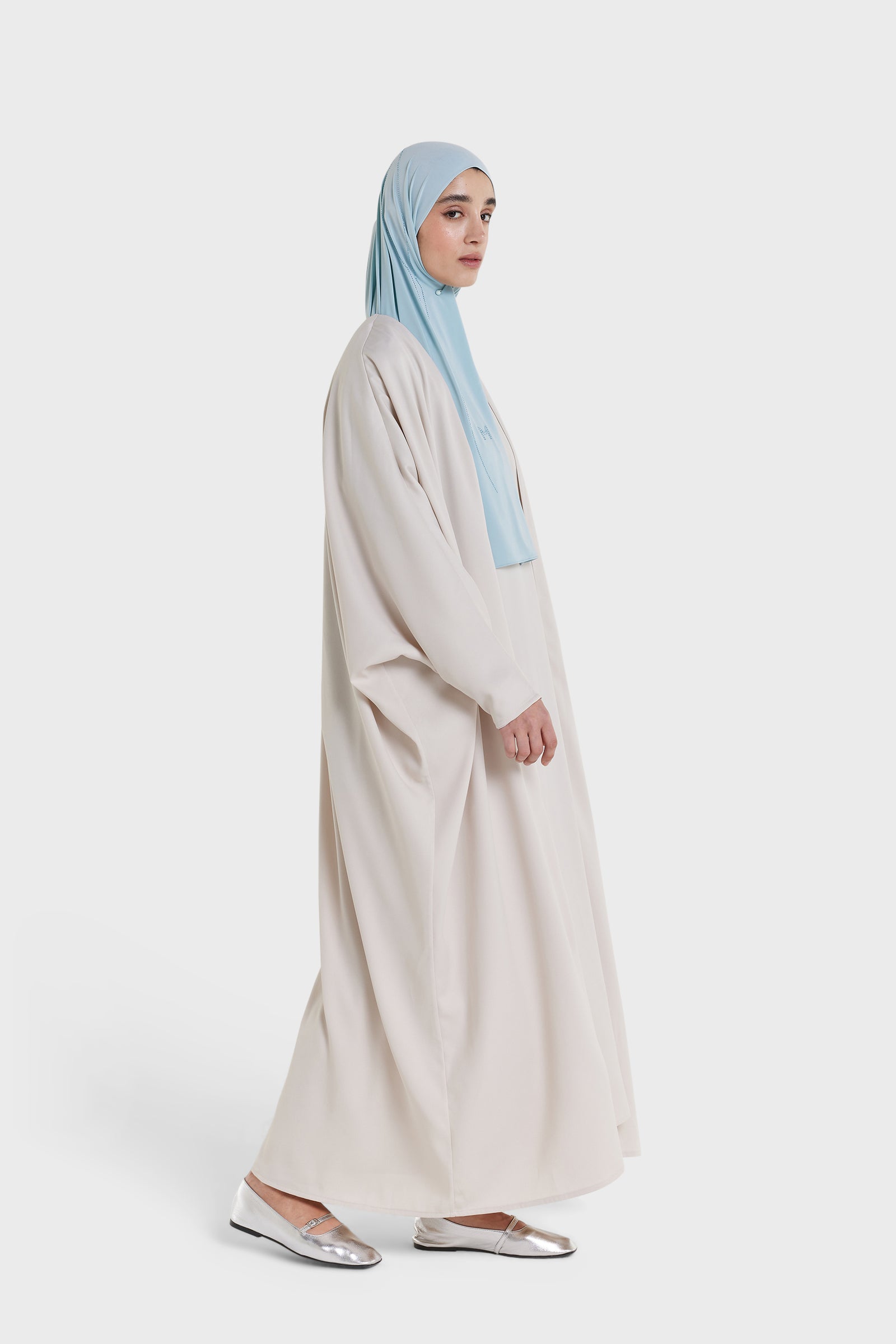 Dull Satin Bat Sleeve Abaya | Biscuit