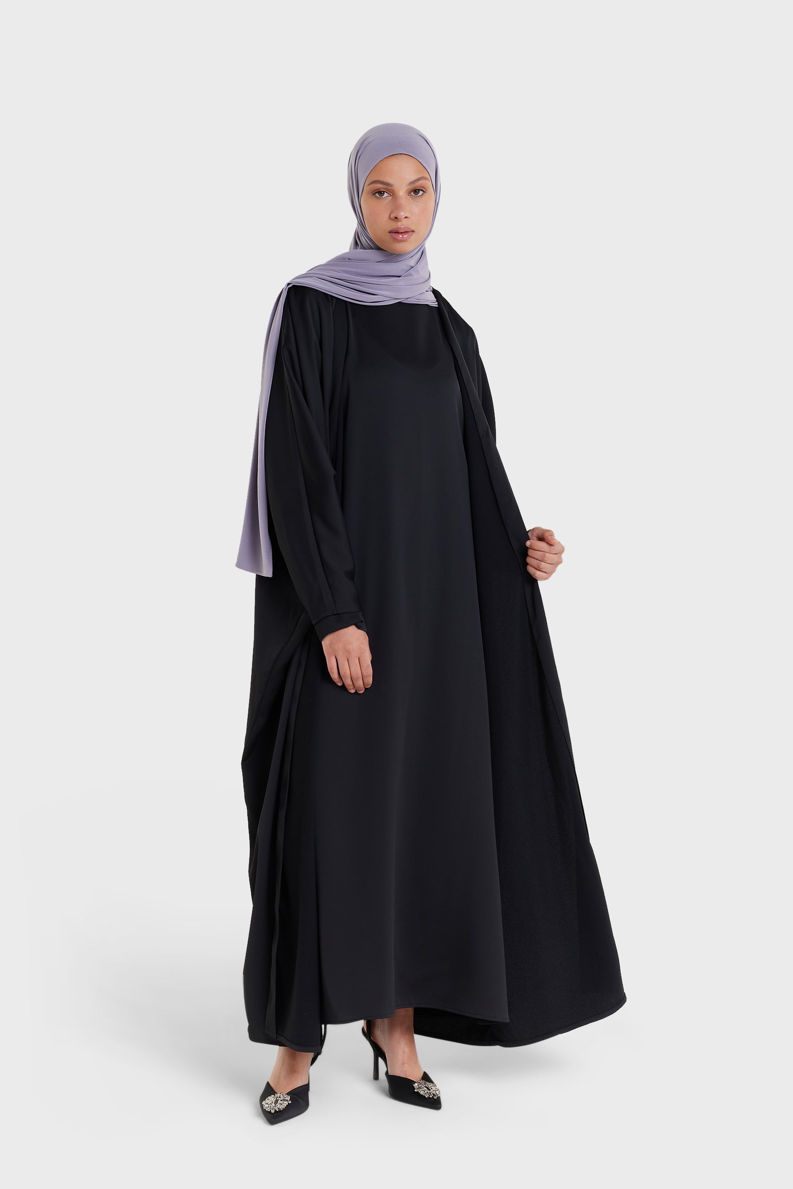 Dull Satin Bat Sleeve Abaya | Black