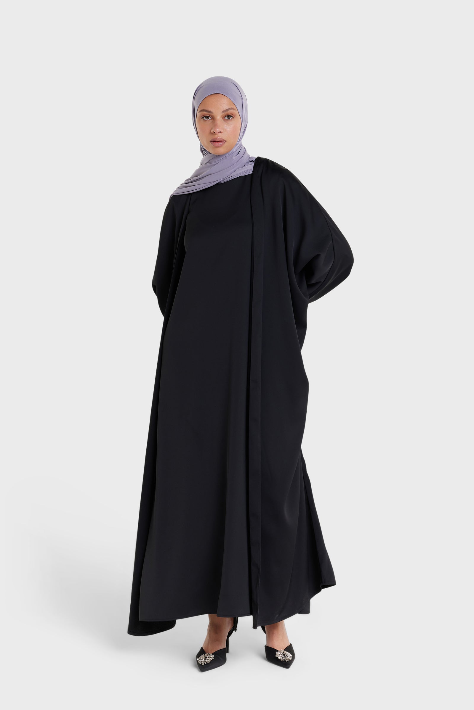 Dull Satin Bat Sleeve Abaya | Black