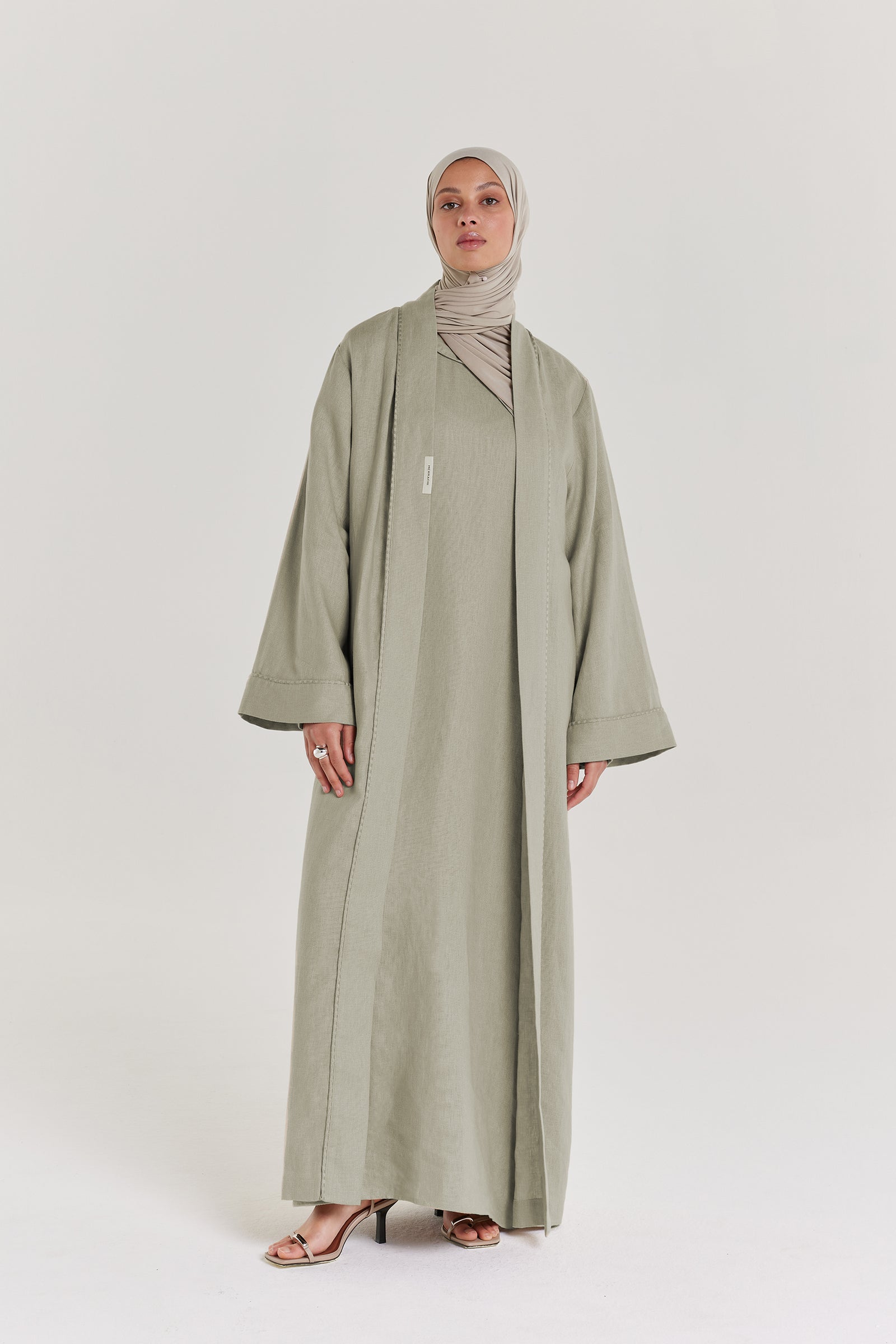 Plain Linen Abaya | Light Sage
