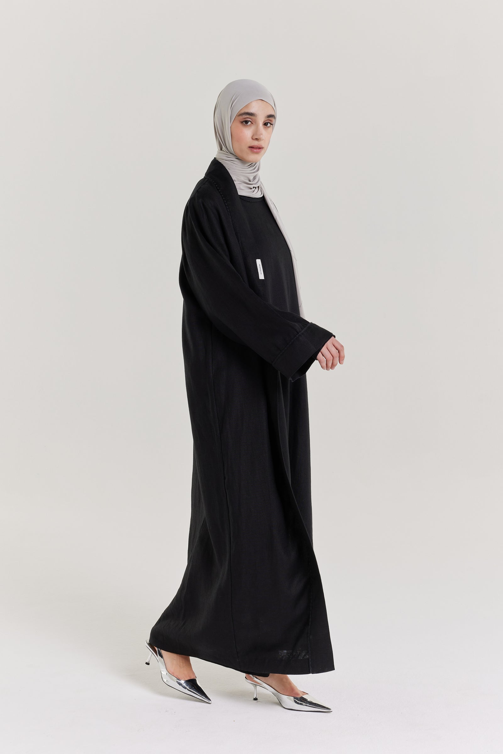 Plain Linen Abaya | Black