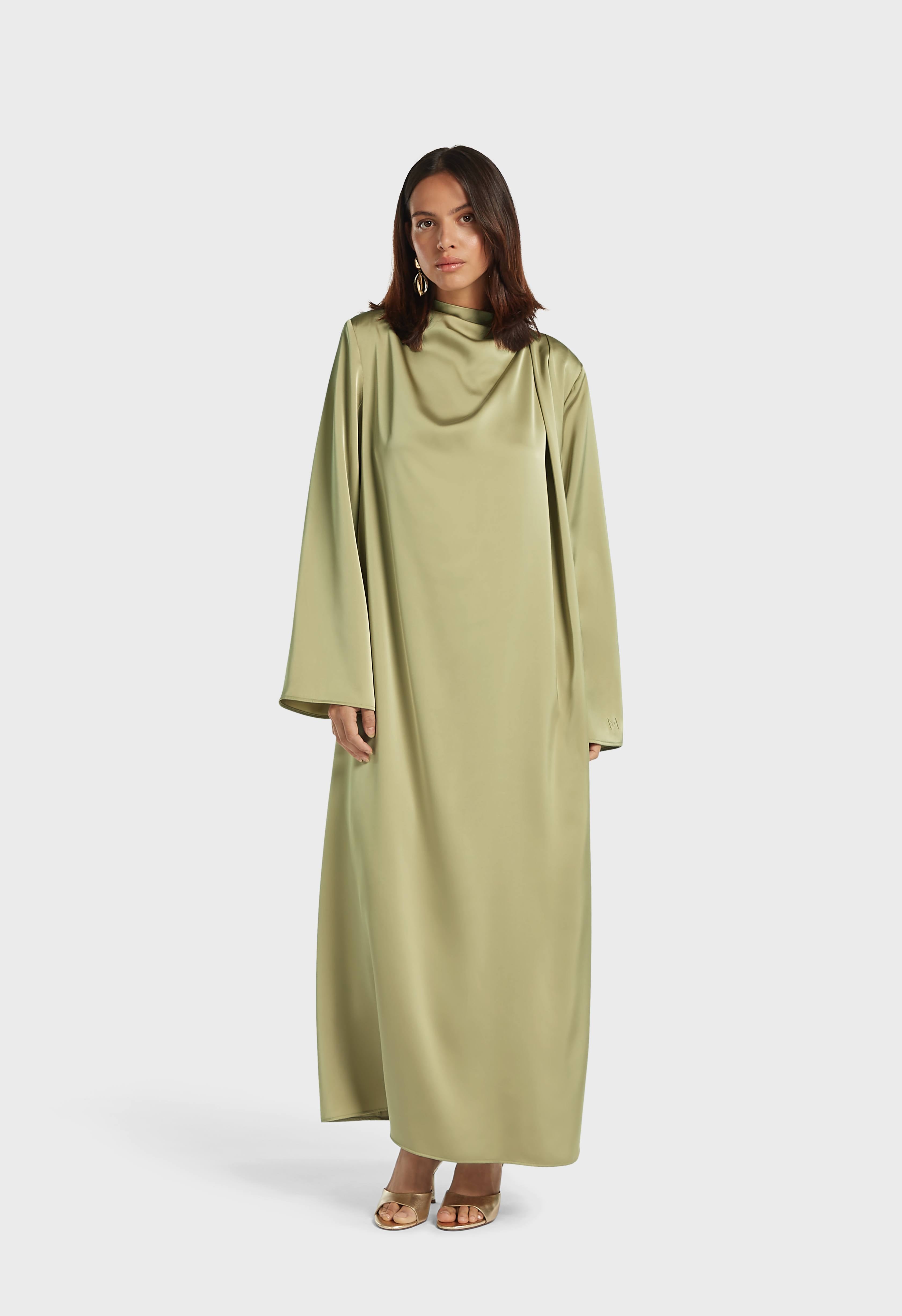 Asymmetric Drape Dress Regular | Grey Green