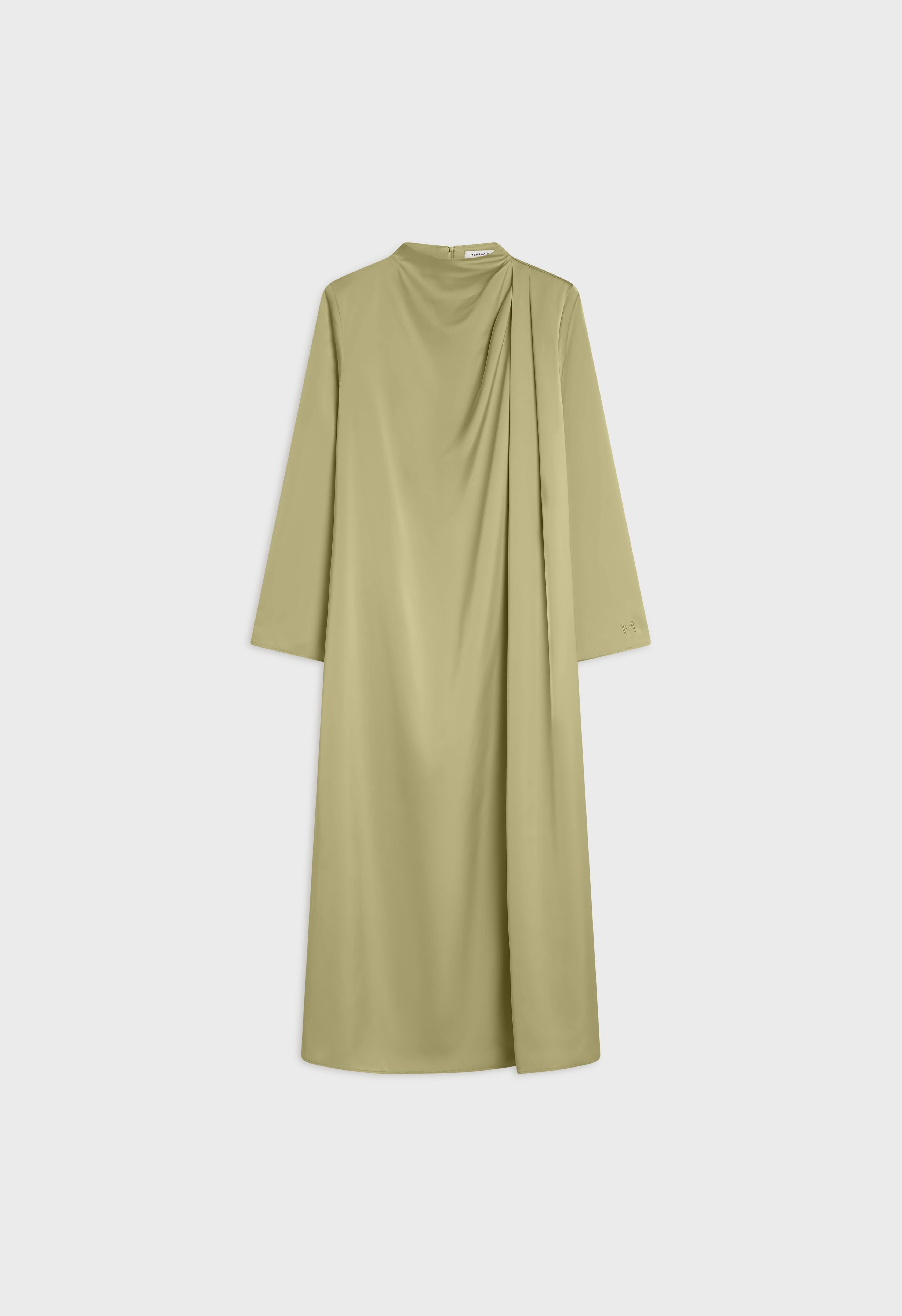 Asymmetric Drape Dress Short | Grey Green