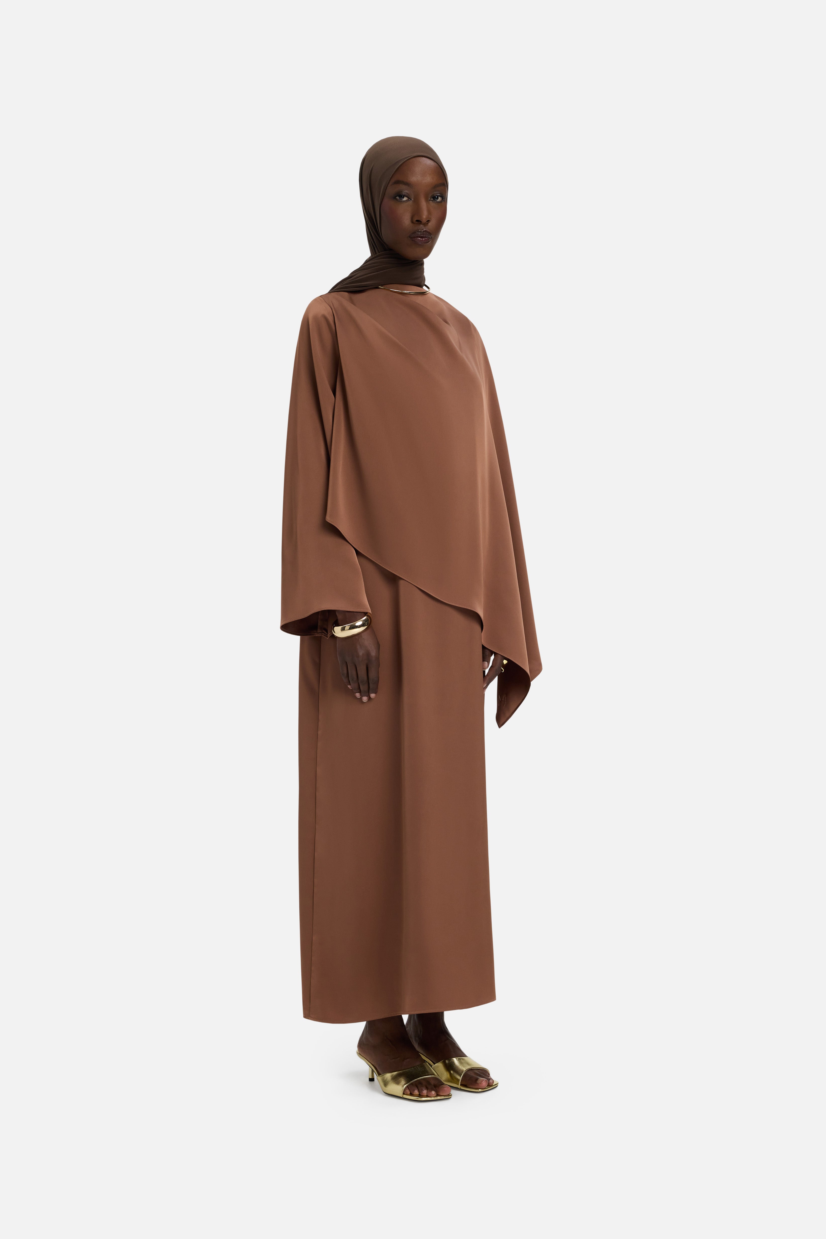 Asymmetric Cape Dress | Soft Bordeaux