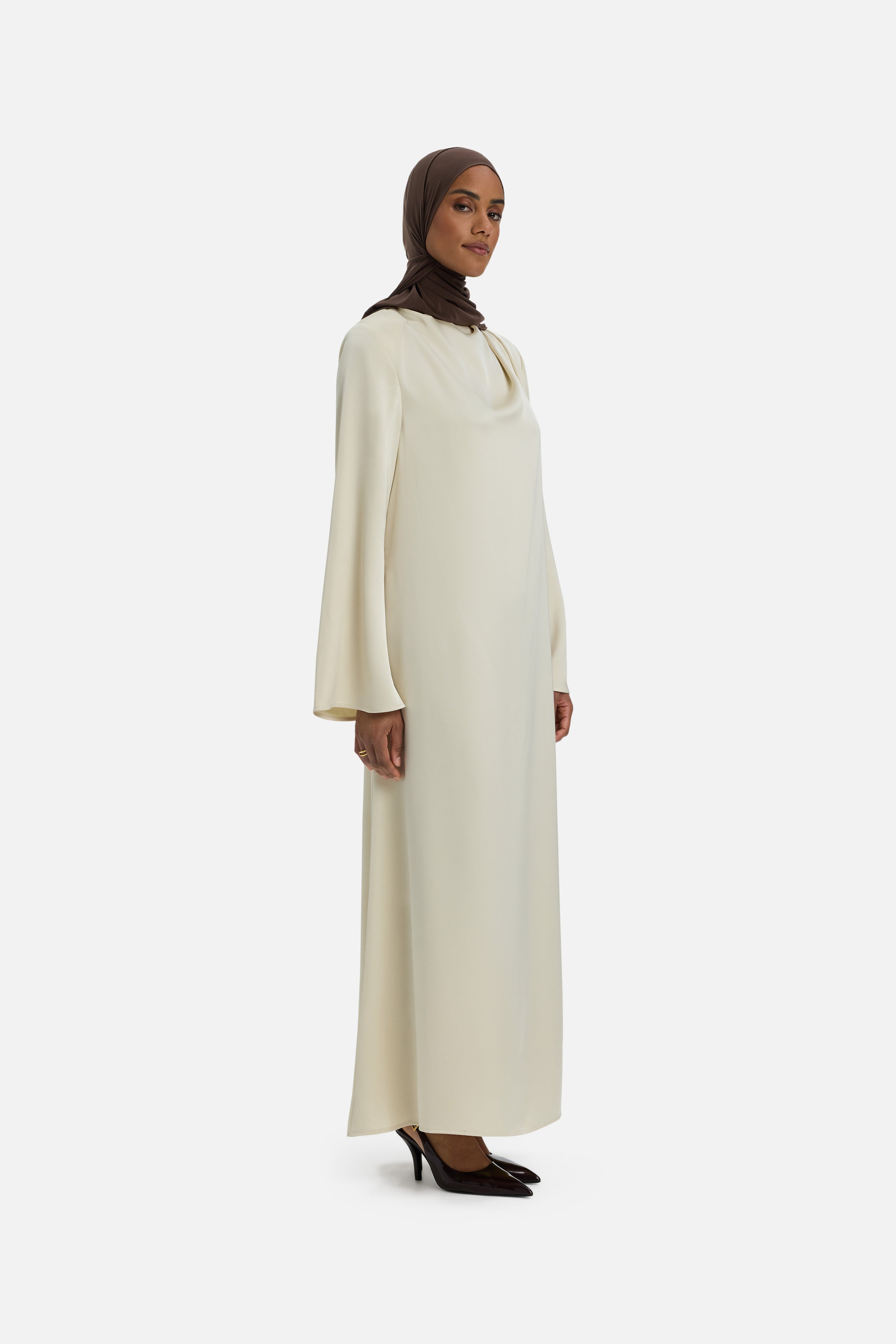 Asymmetric Drape Dress Short | Sand