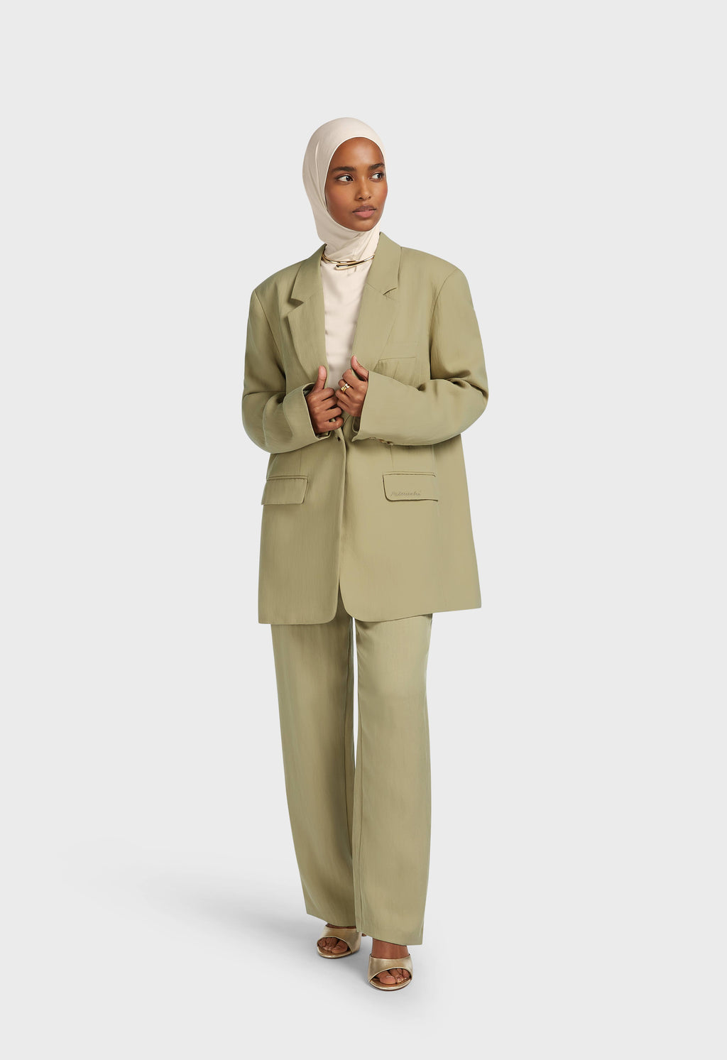 Box Fit Blazer Grey Green MERRACHI