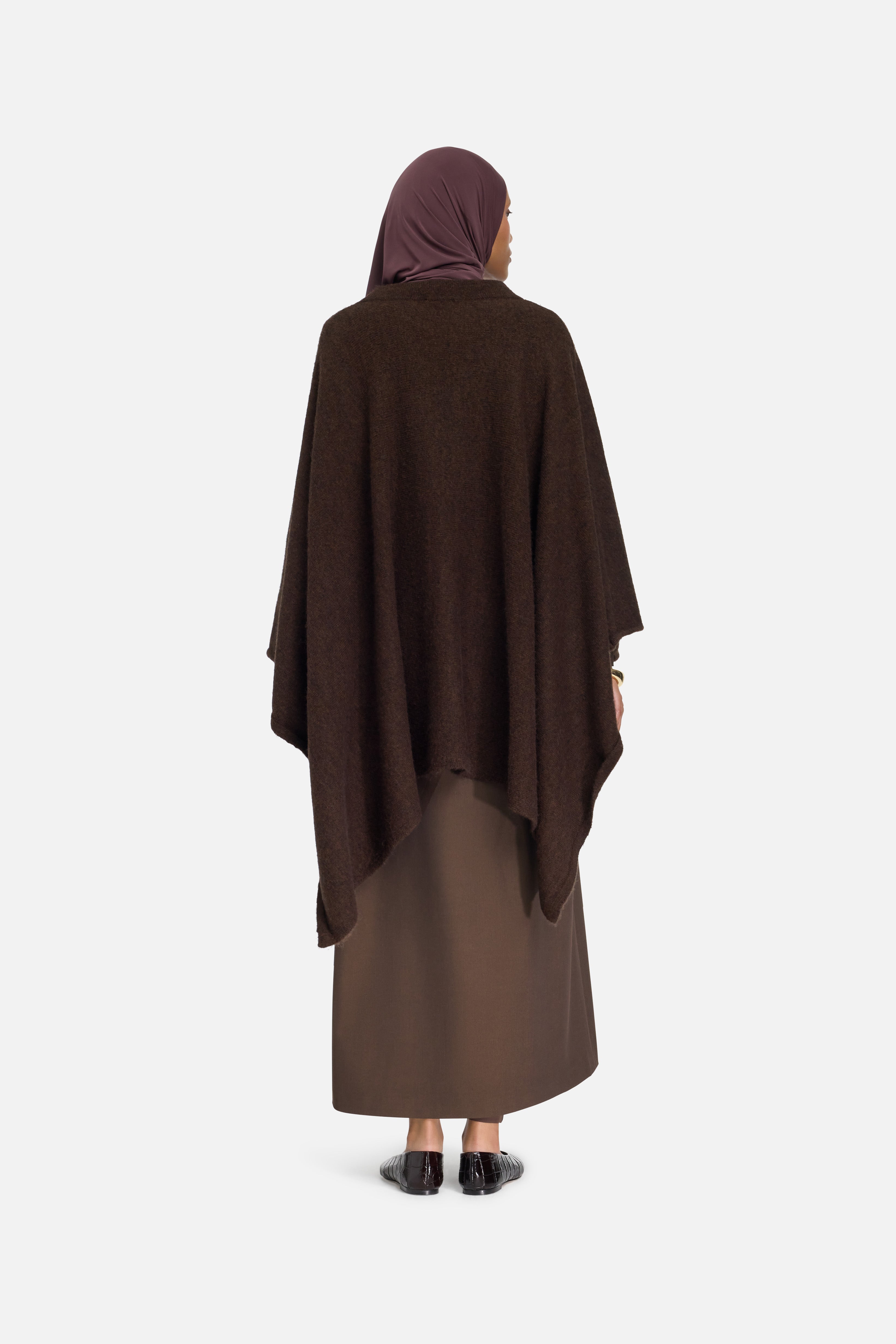 Brushed Knit Poncho | Dark Brown