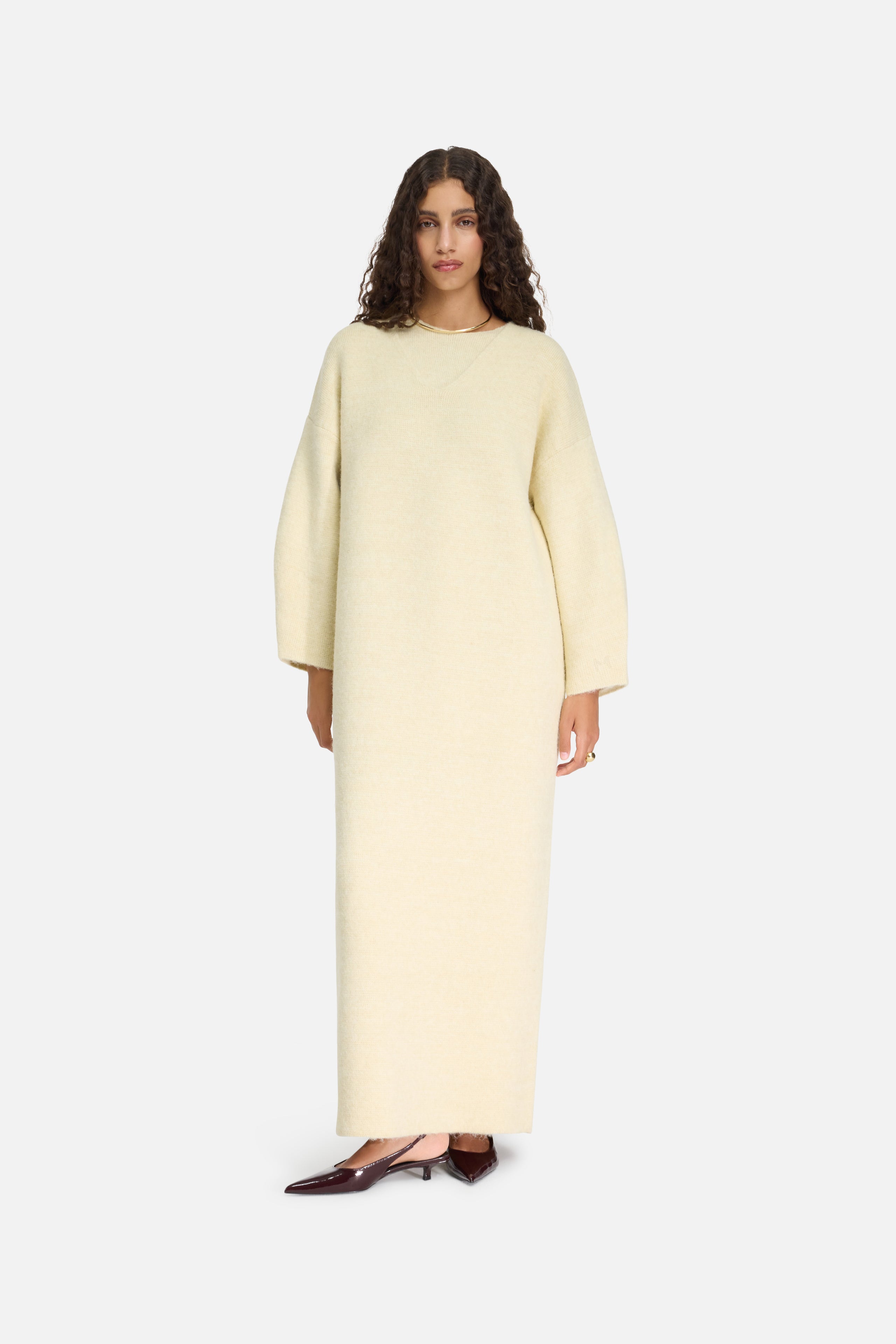 Brushed Knit V-Neck Dress | Cloud White
