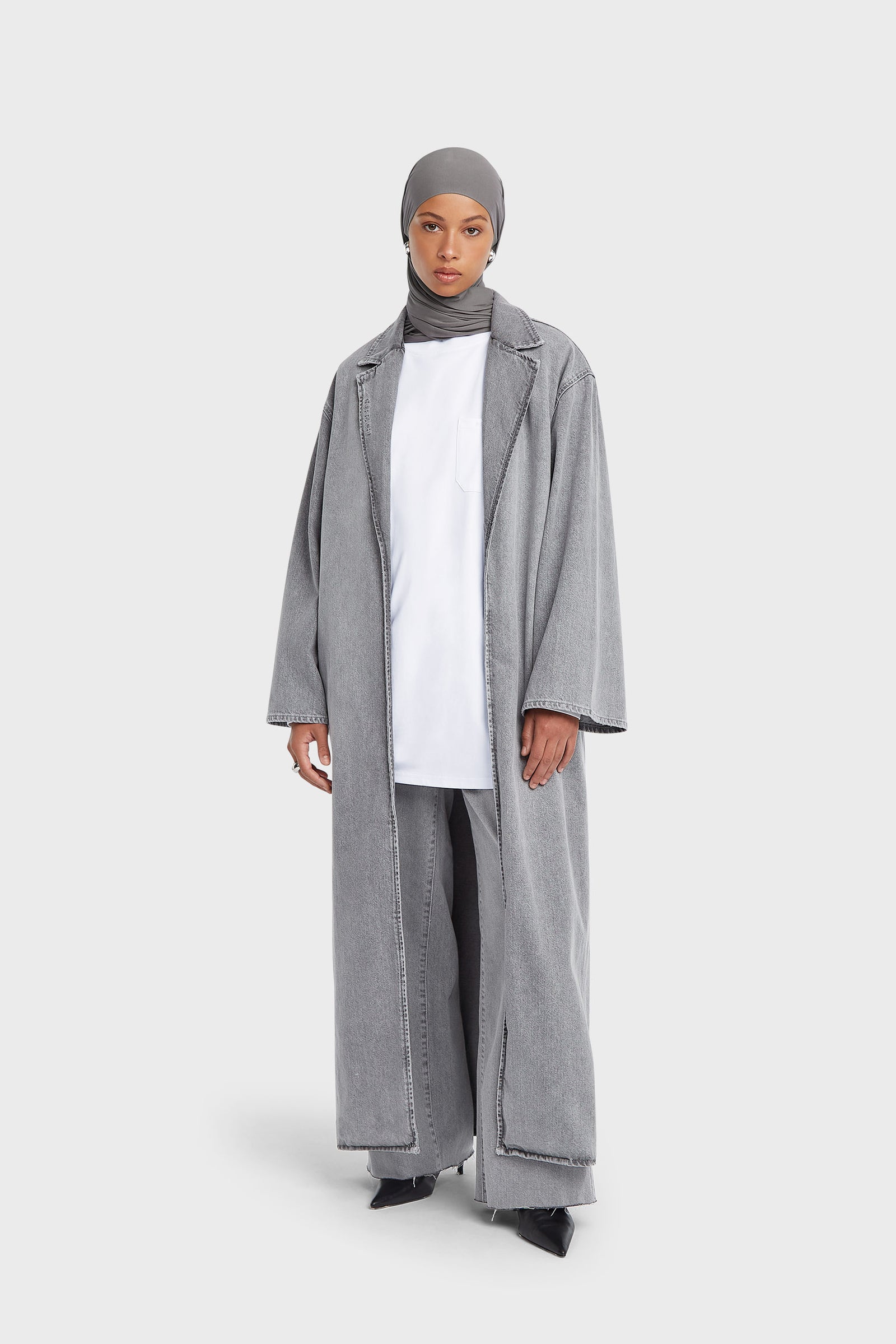 Denim Abaya | Washed Morning Grey