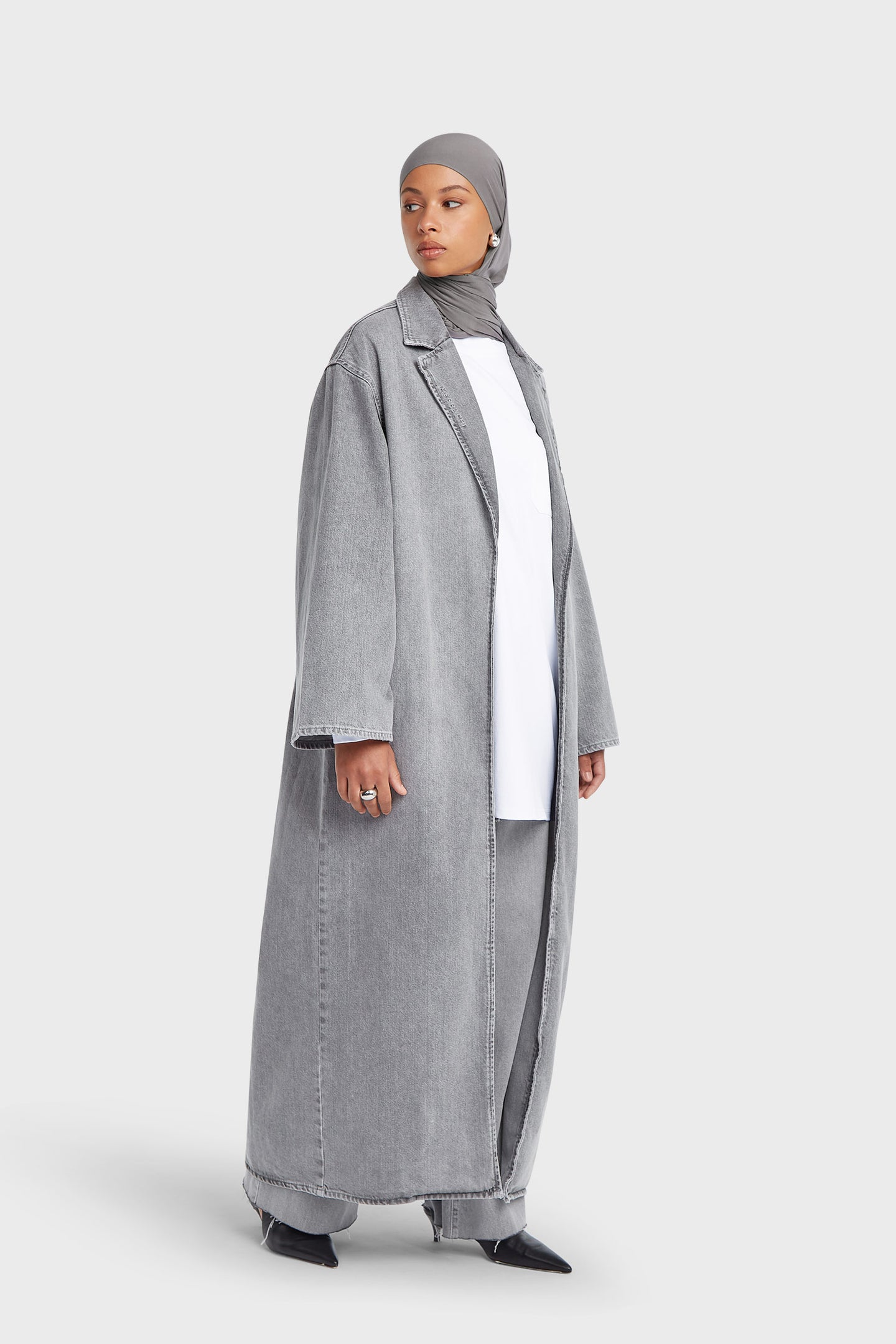 Denim Abaya | Washed Morning Grey