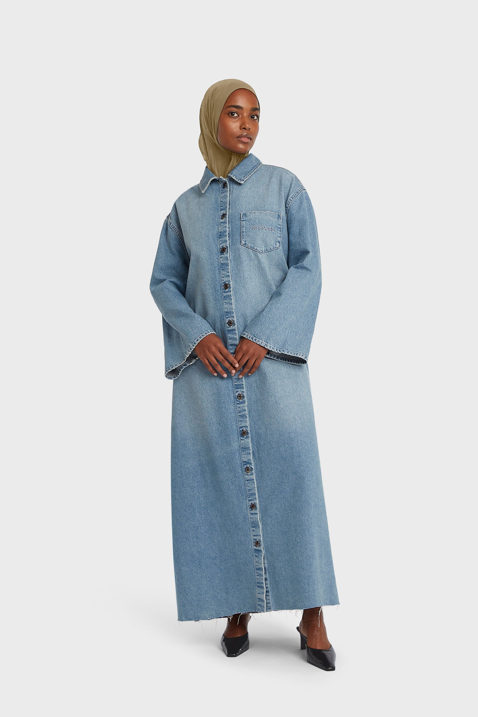 Denim Shirt Dress | Washed Silver Blue