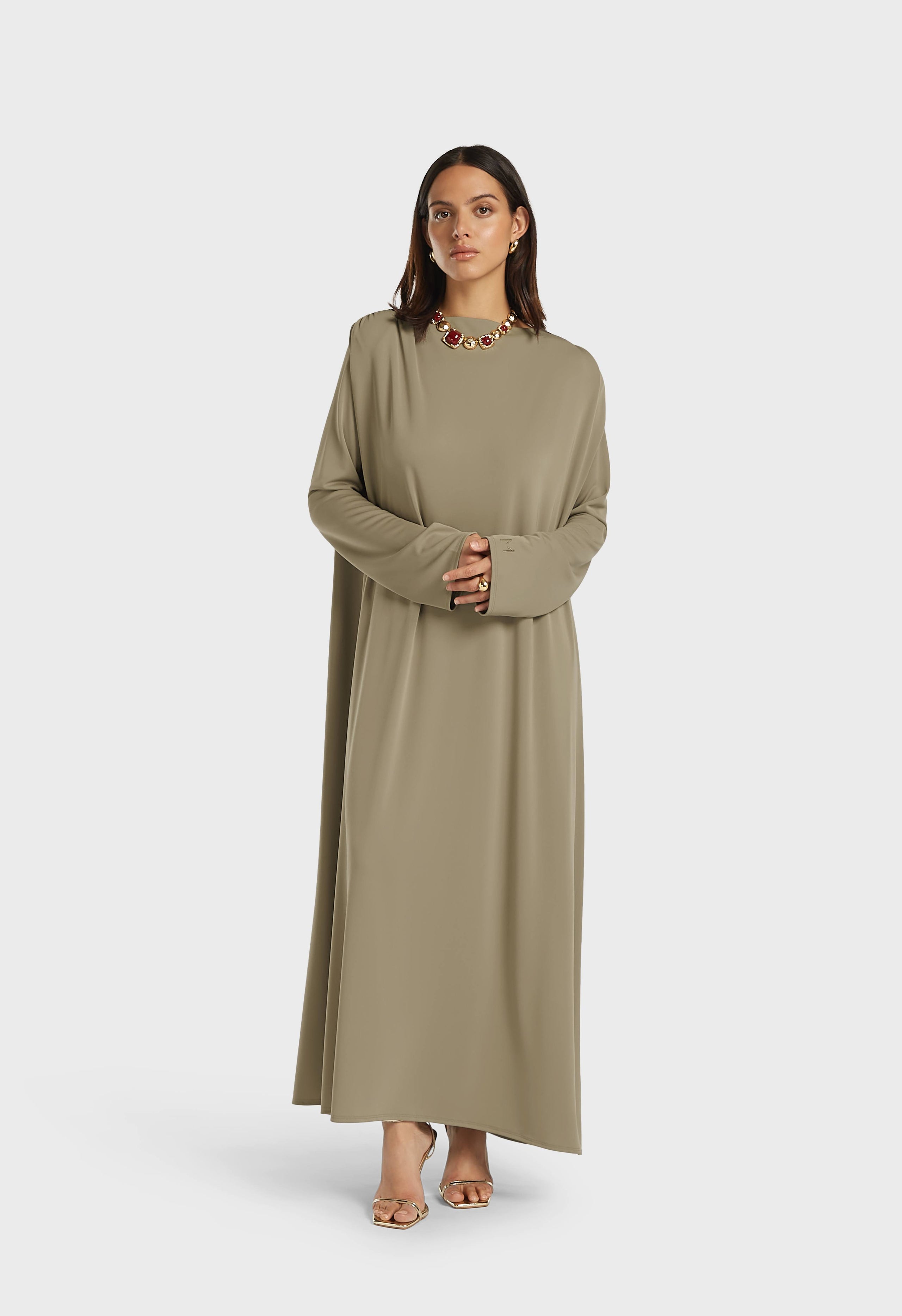 Double Draped Shoulder Dress | Desert Brown