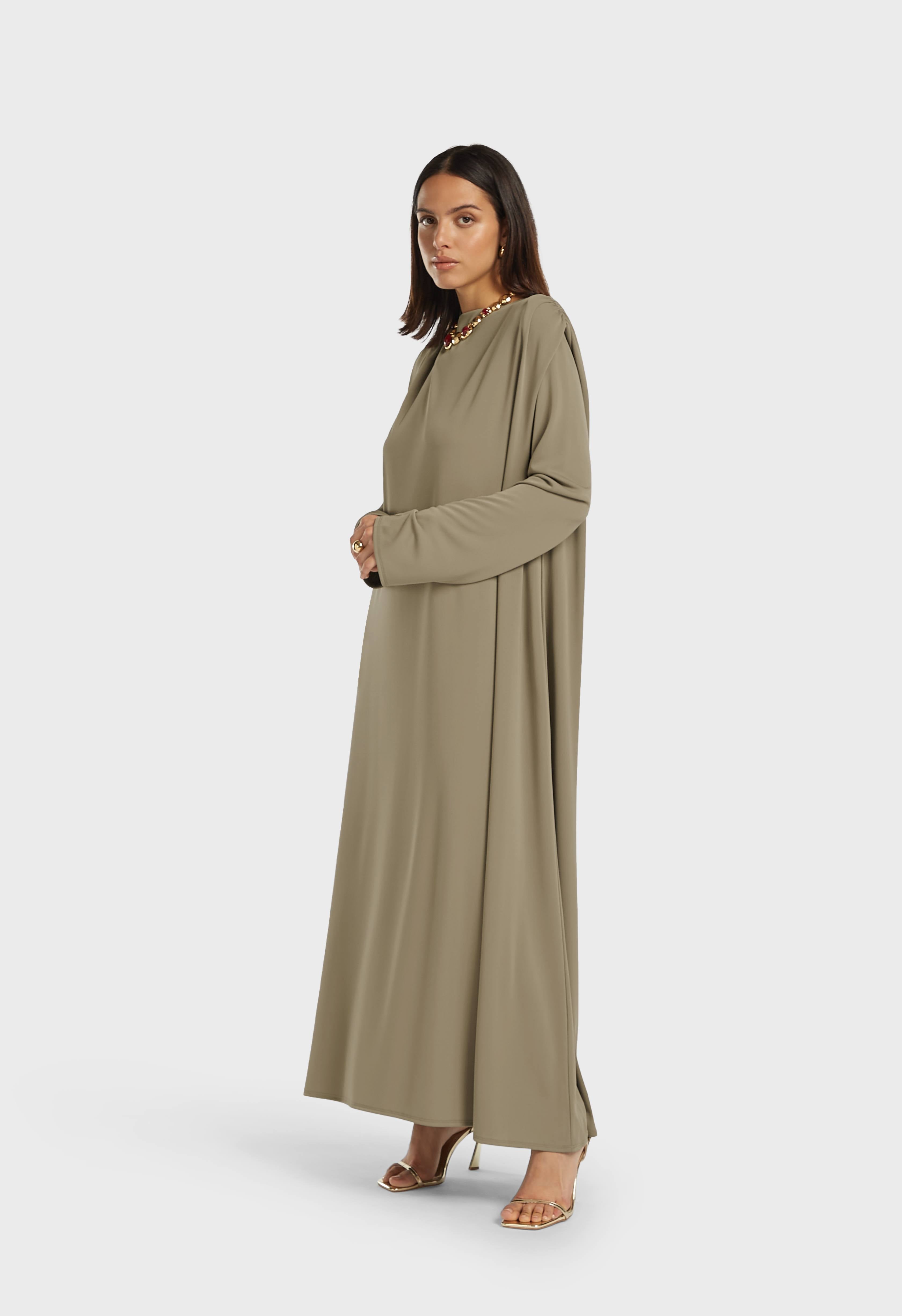 Double Draped Shoulder Dress | Desert Brown