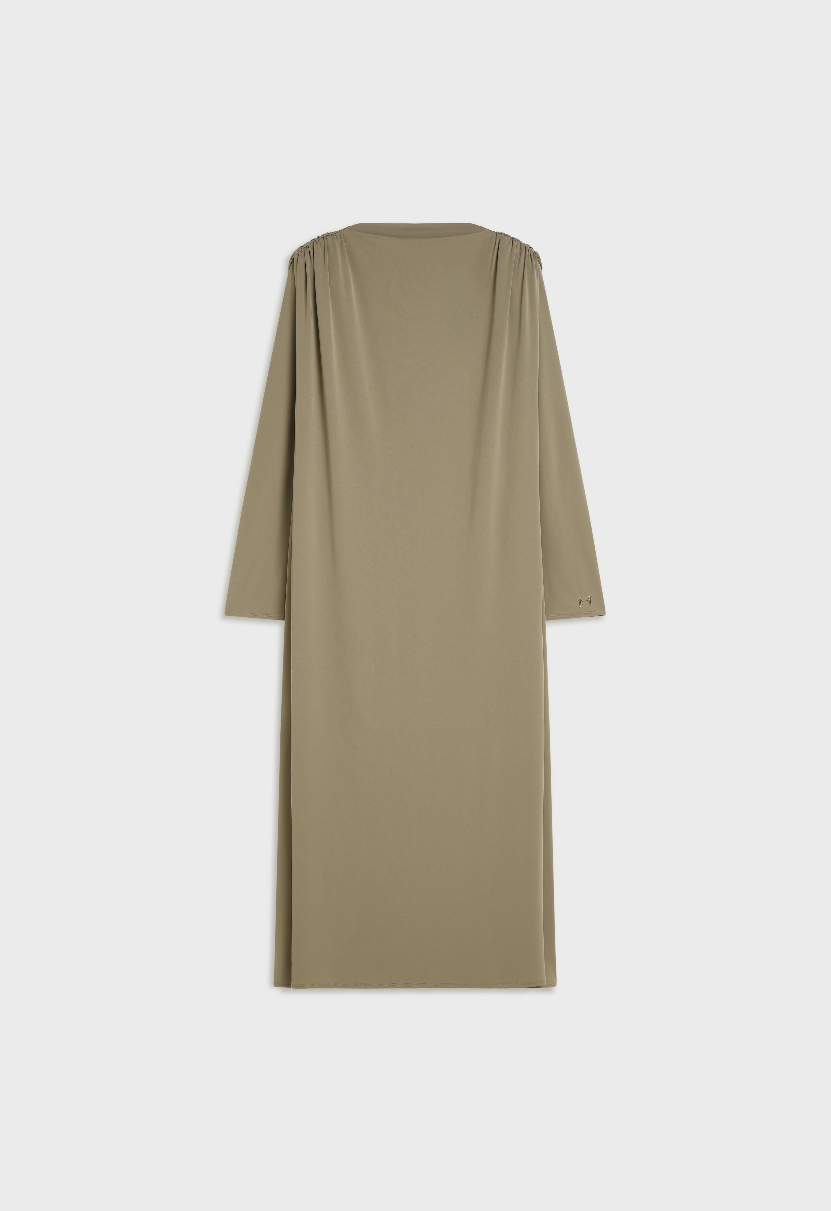 Double Draped Shoulder Dress | Desert Brown