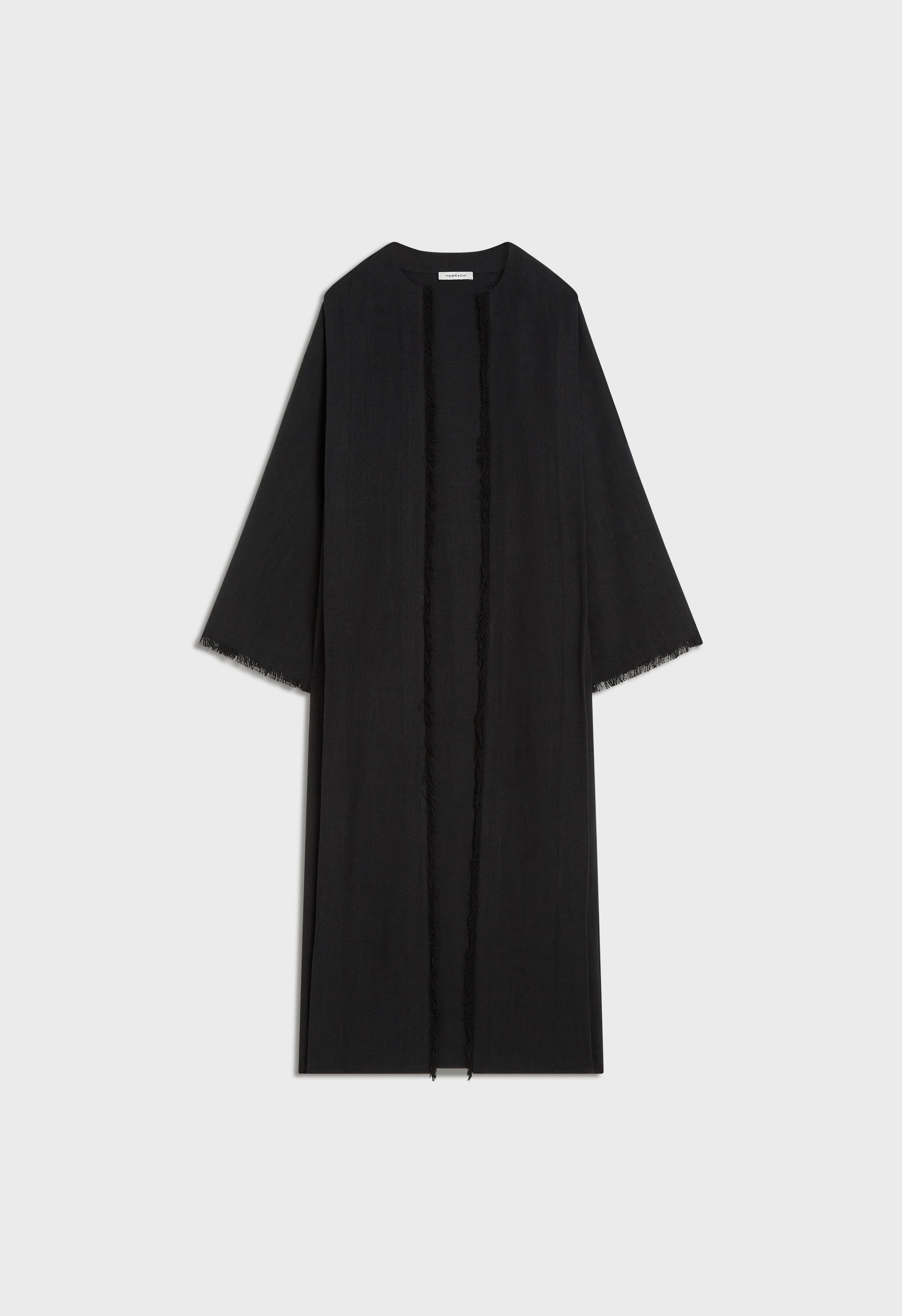 Frayed Hem Linen Abaya | Black