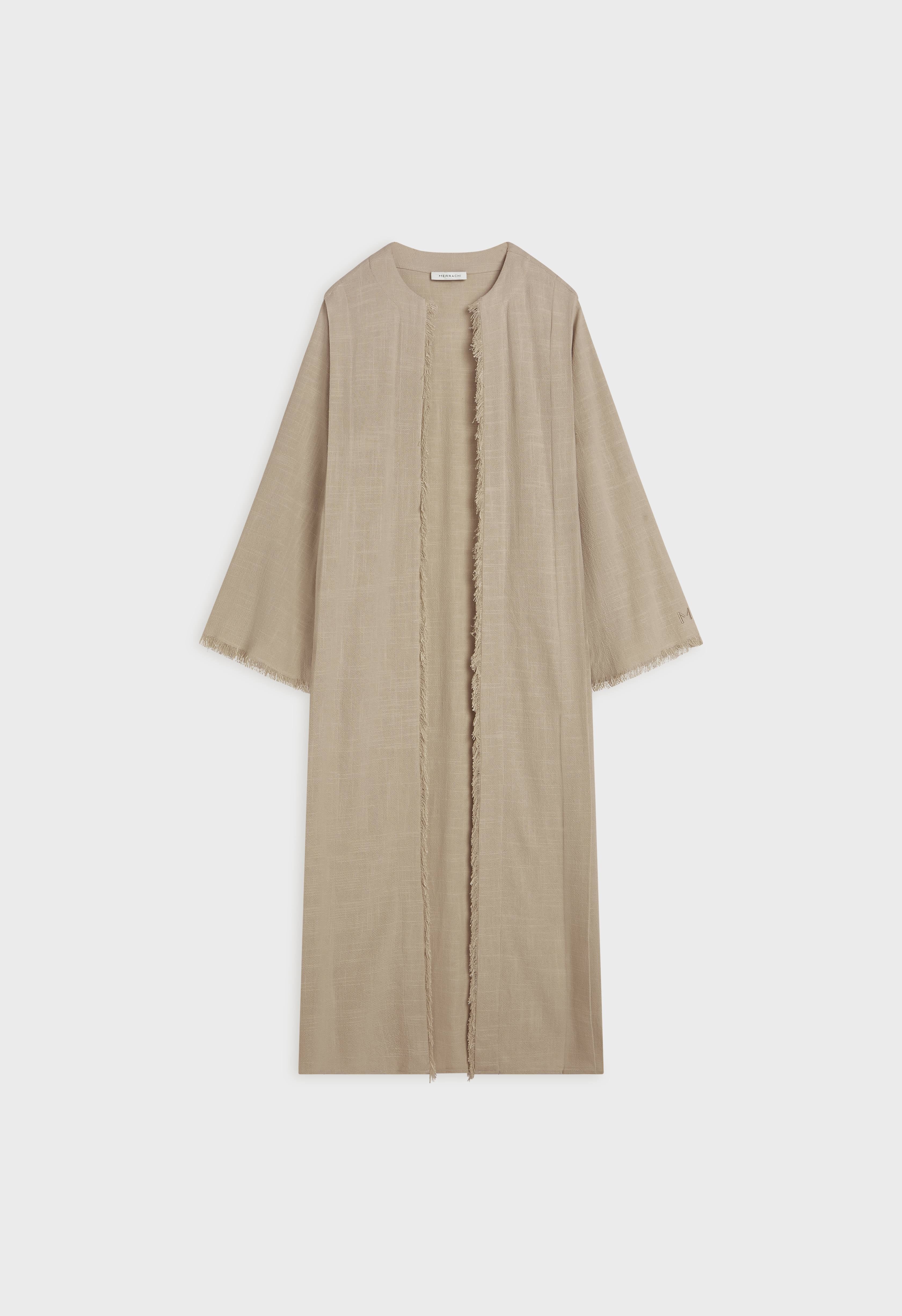 Frayed Hem Linen Abaya | Desert Brown