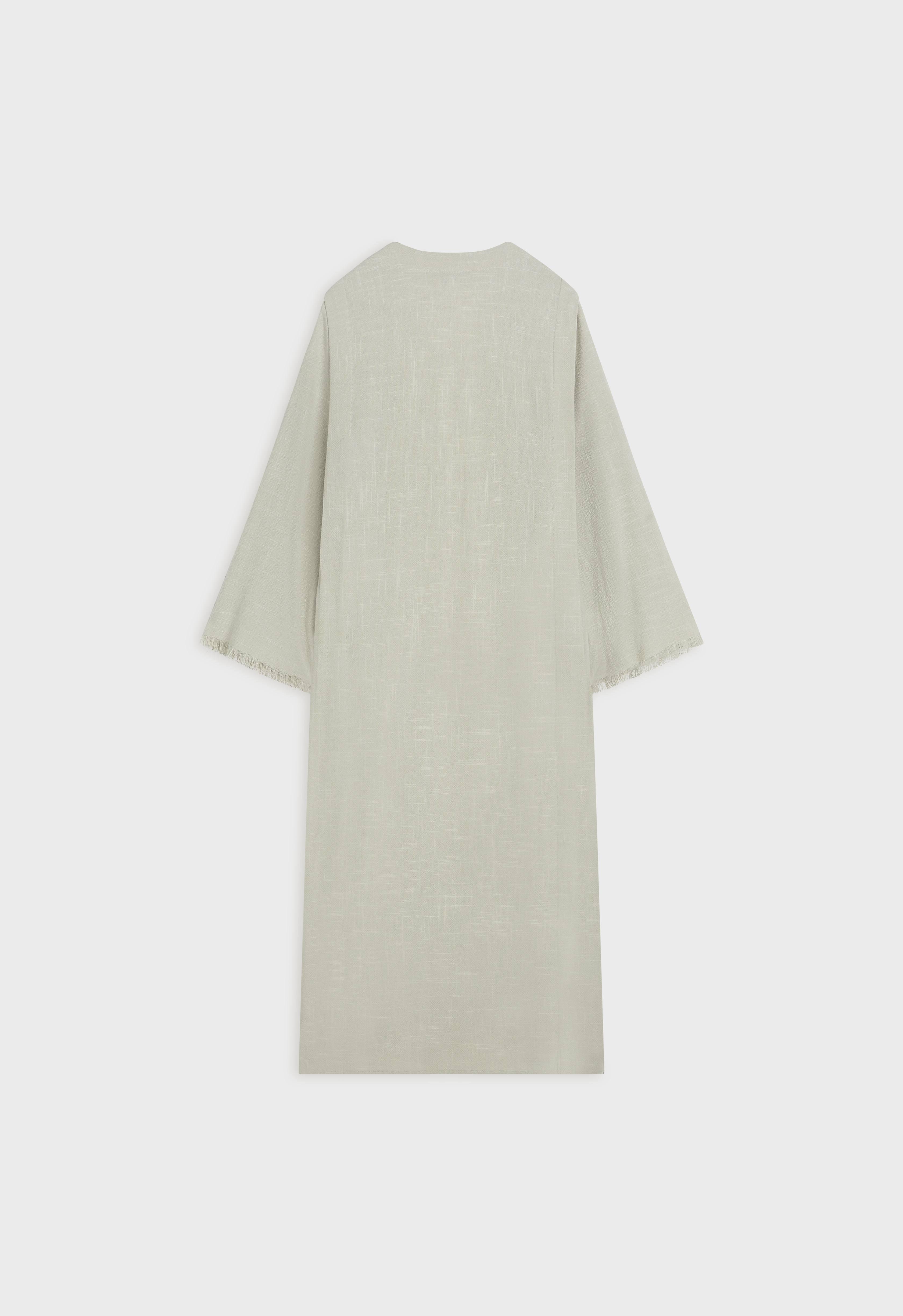 Frayed Hem Linen Abaya | Light Storm