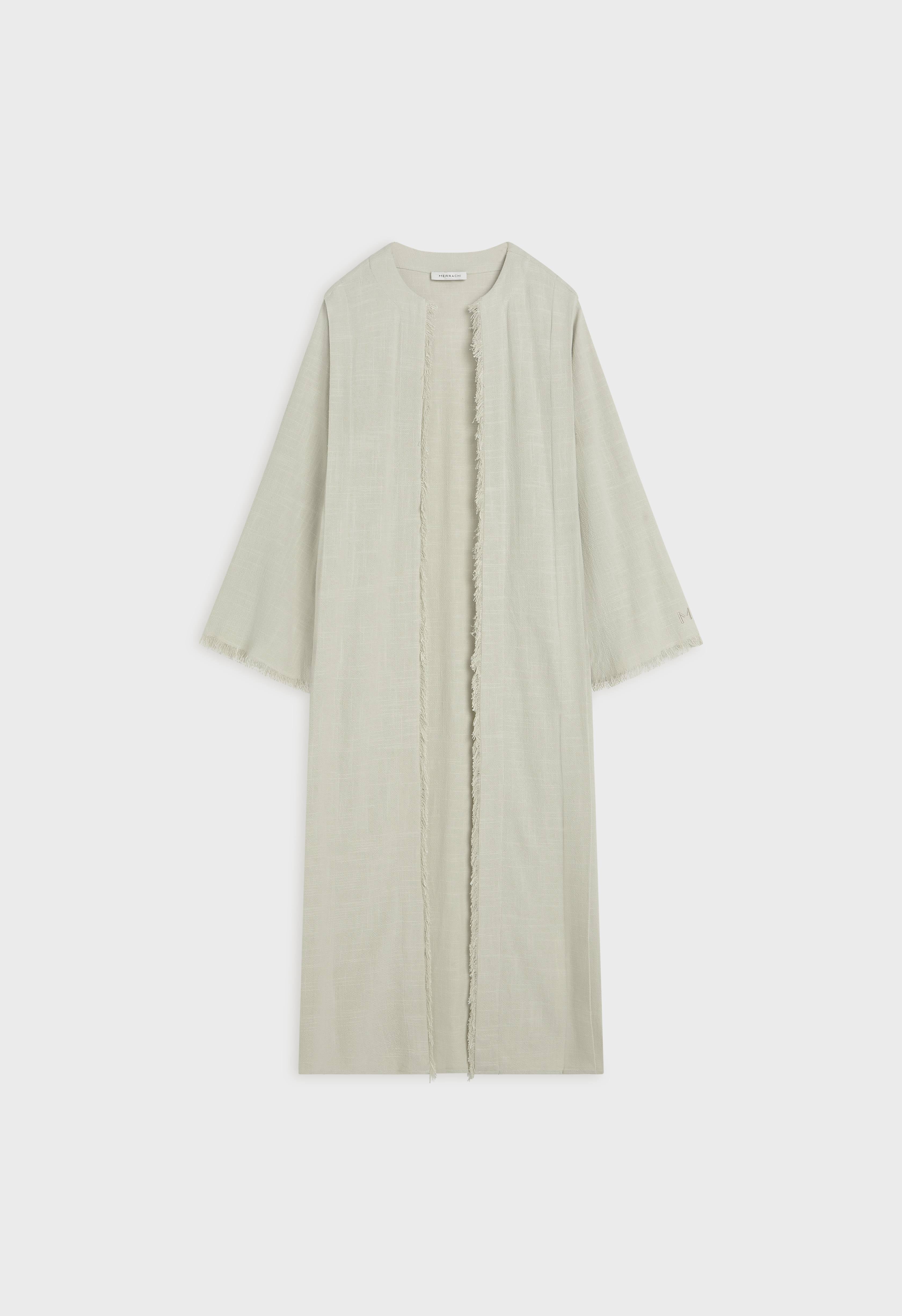 Frayed Hem Linen Abaya | Light Storm