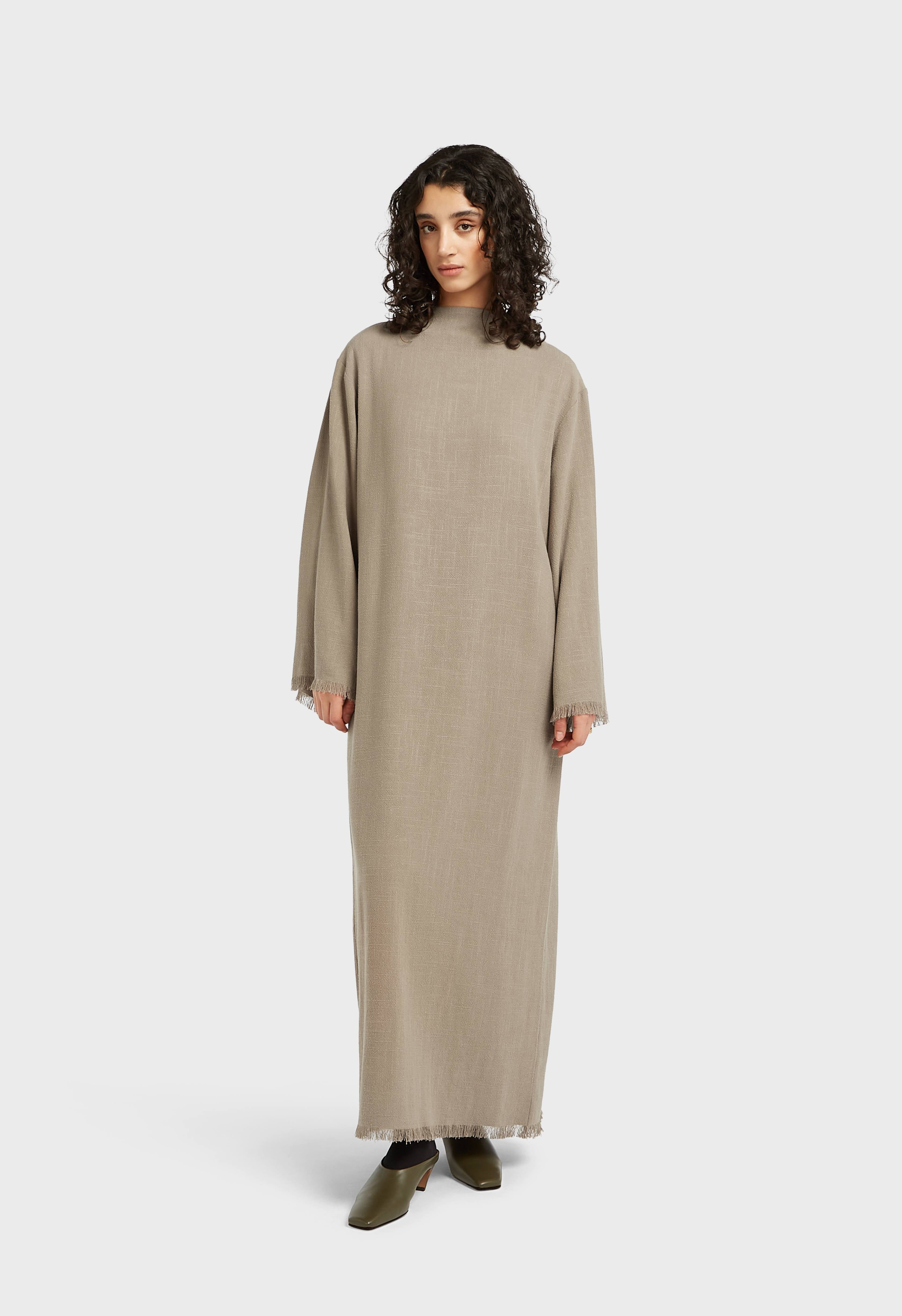 Frayed Hem Linen Dress | Desert Brown