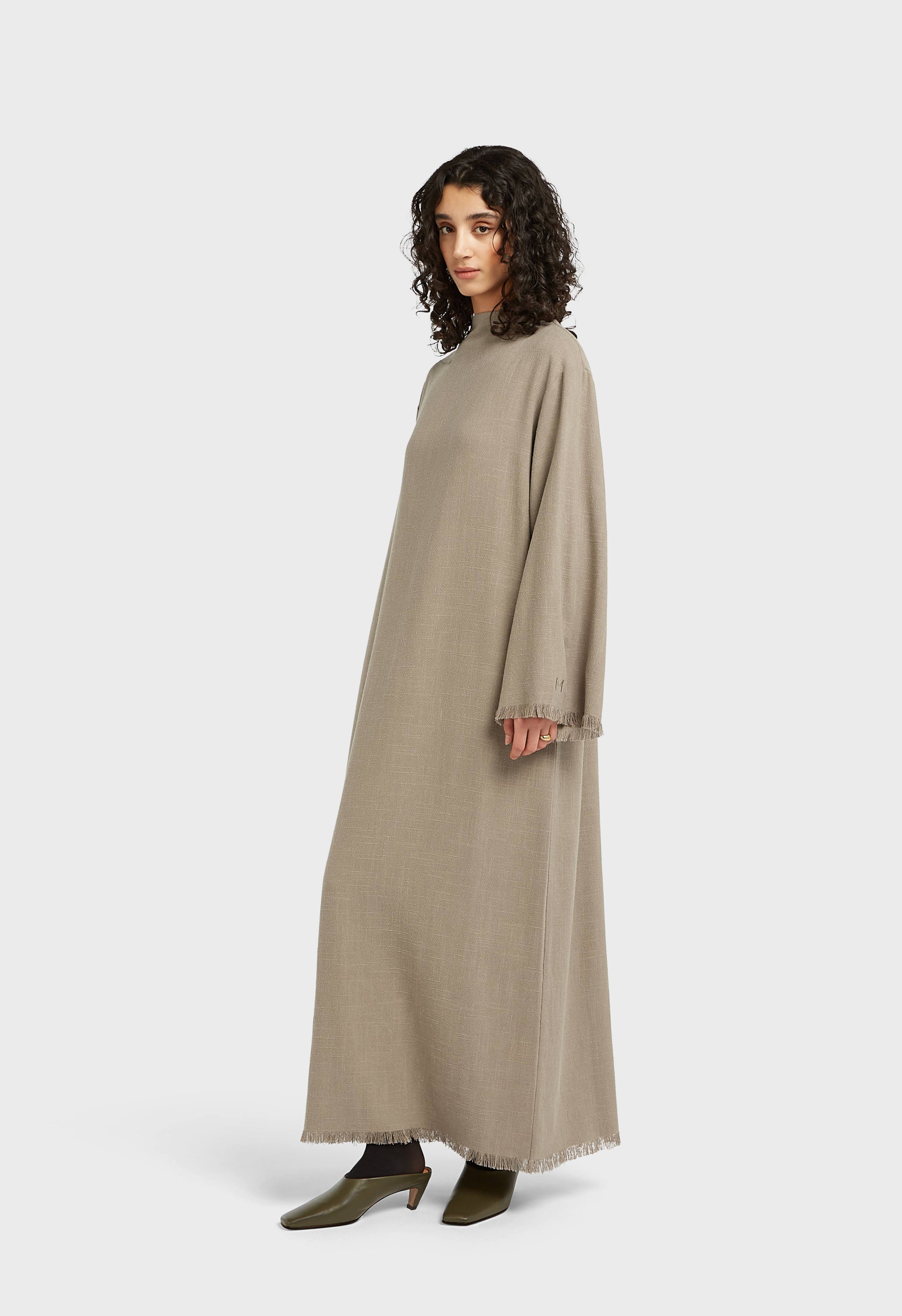 Frayed Hem Linen Dress | Desert Brown