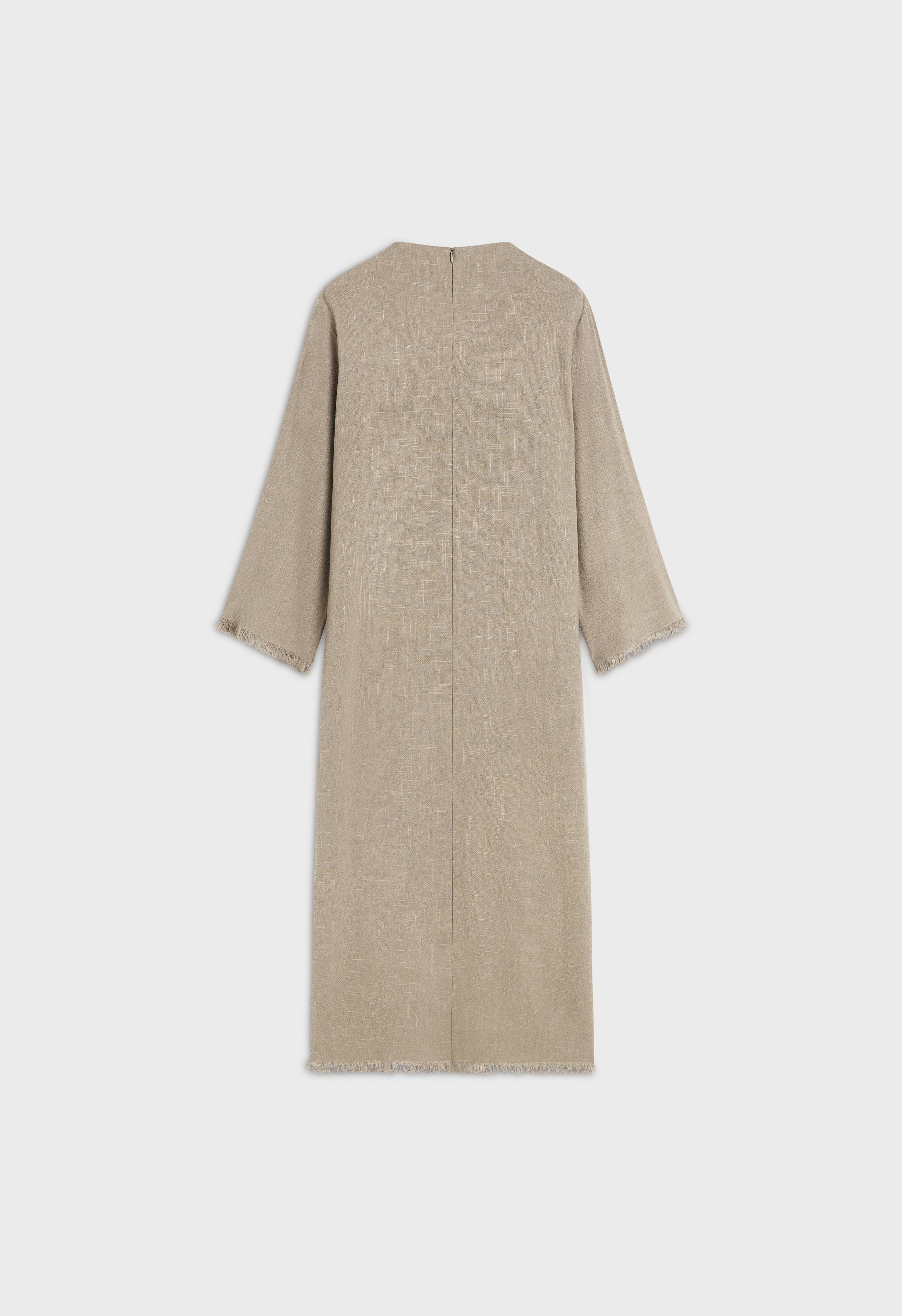 Frayed Hem Linen Dress | Desert Brown