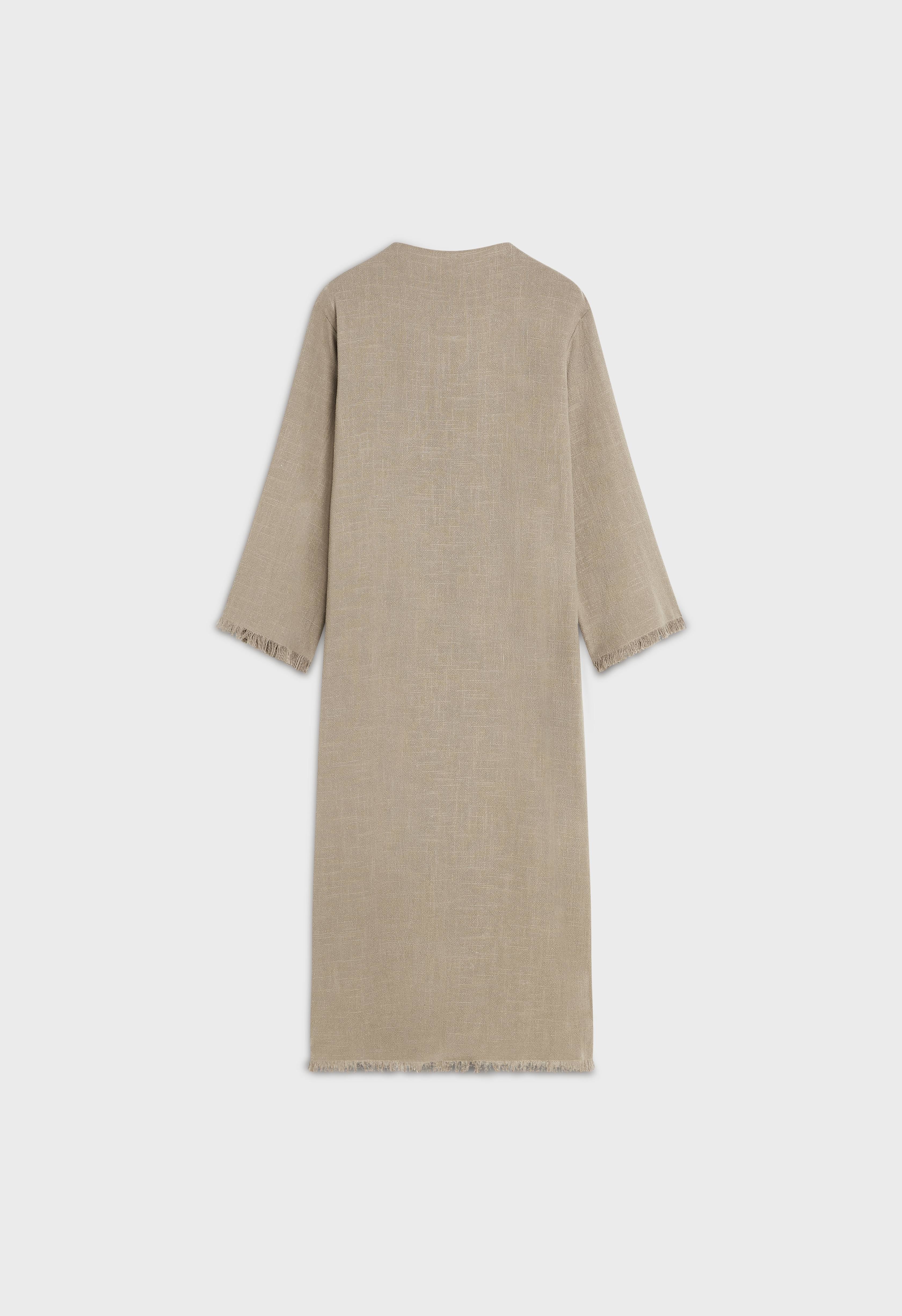 Frayed Hem Linen Dress | Desert Brown