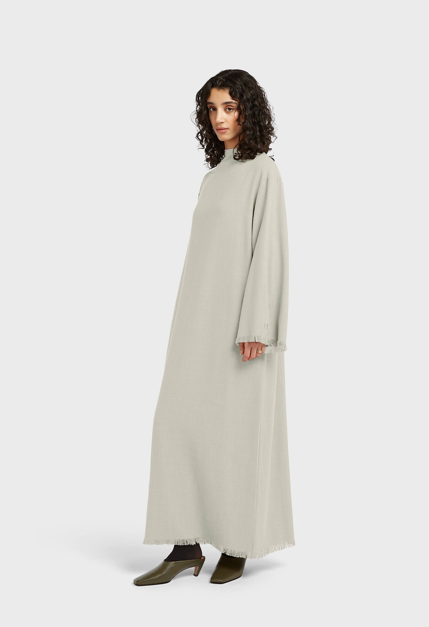 Frayed Hem Linen Dress | Light Storm