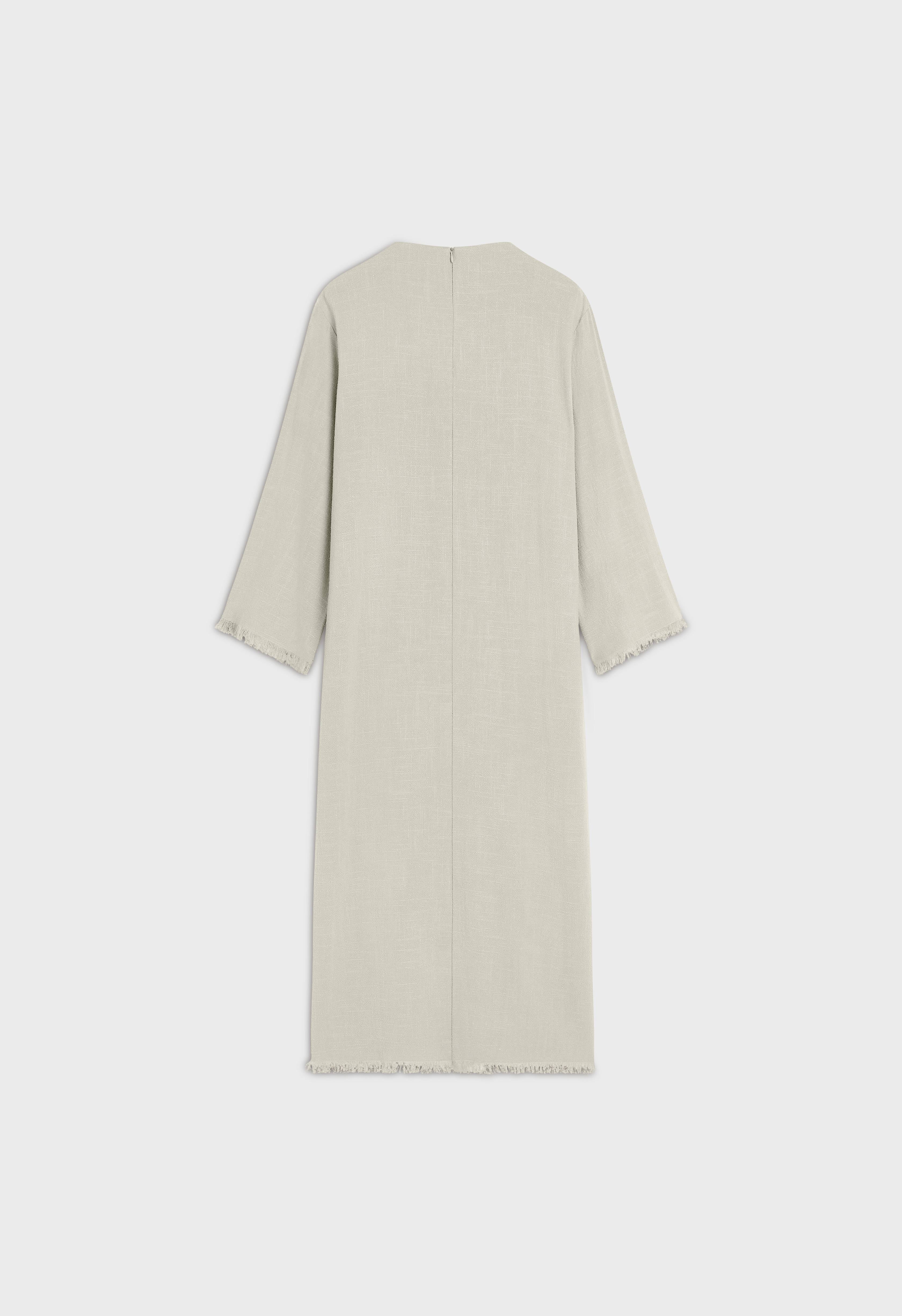 Frayed Hem Linen Dress | Light Storm