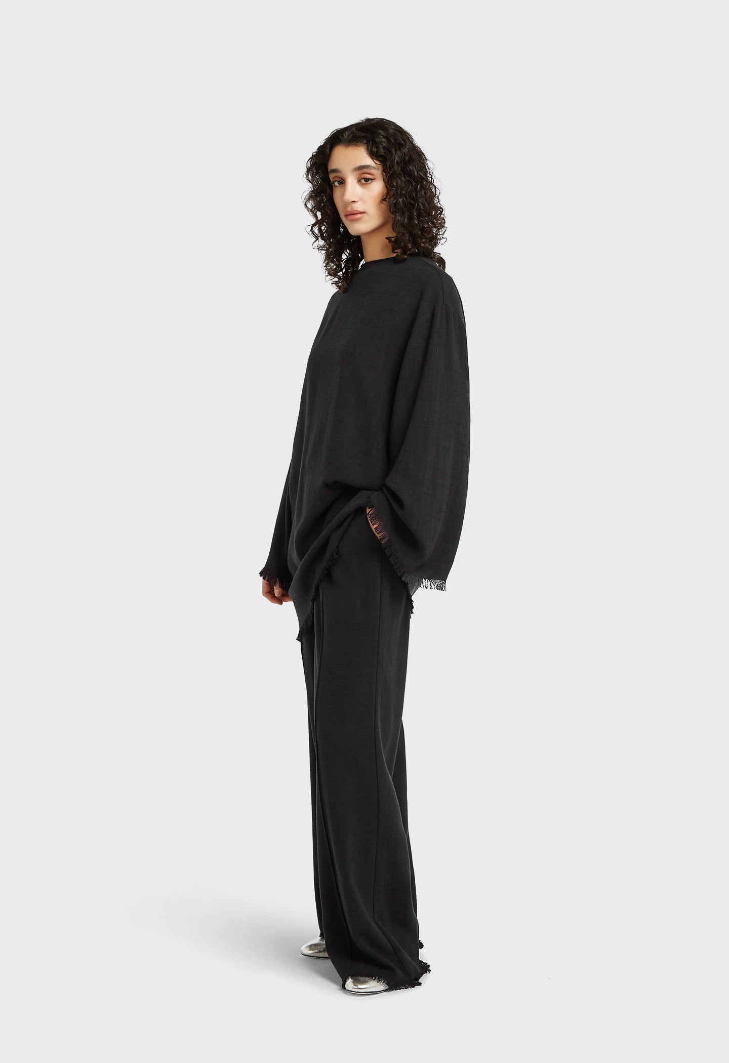 Frayed Hem Linen Pants | Black