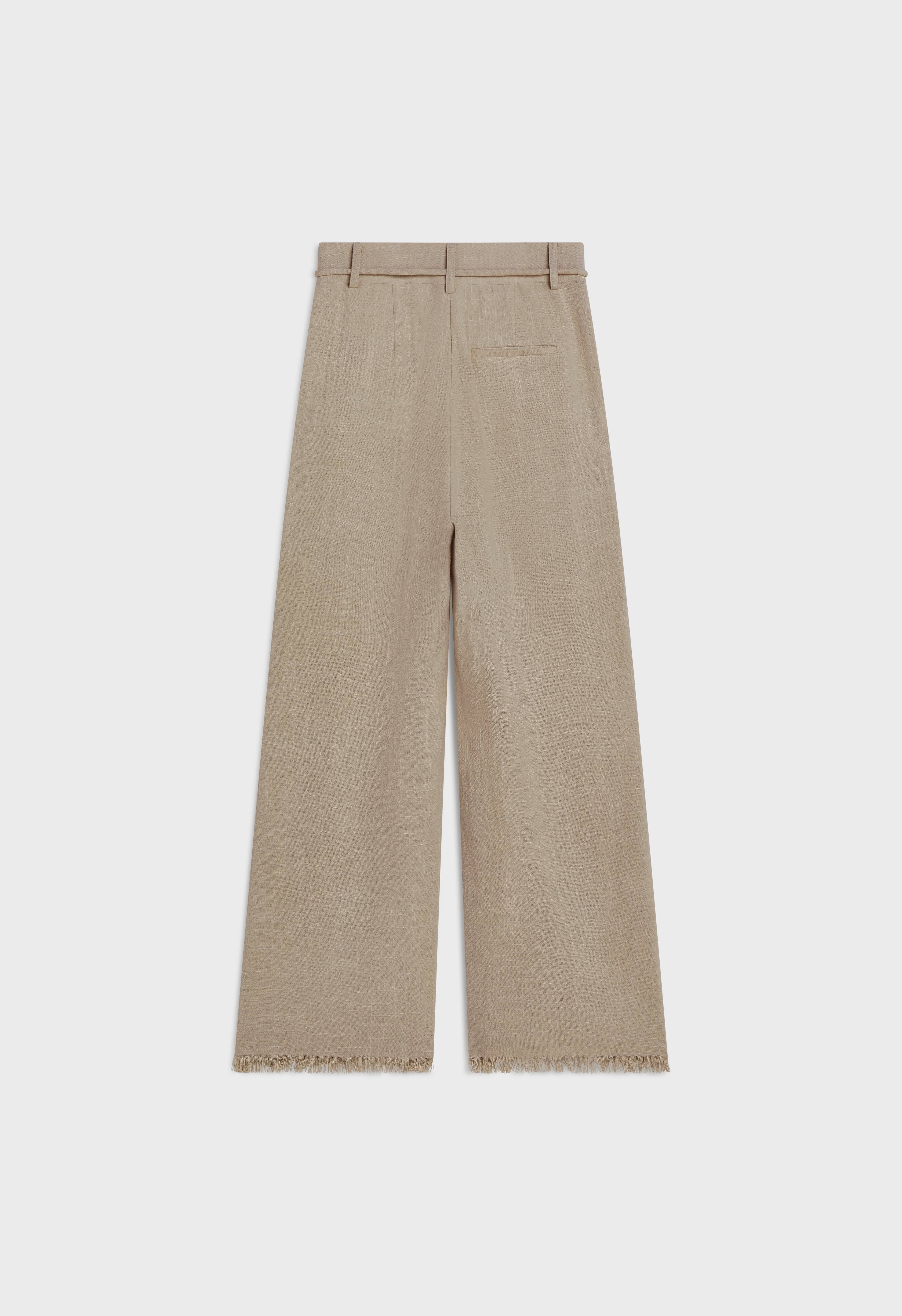 Frayed Hem Linen Pants | Desert Brown