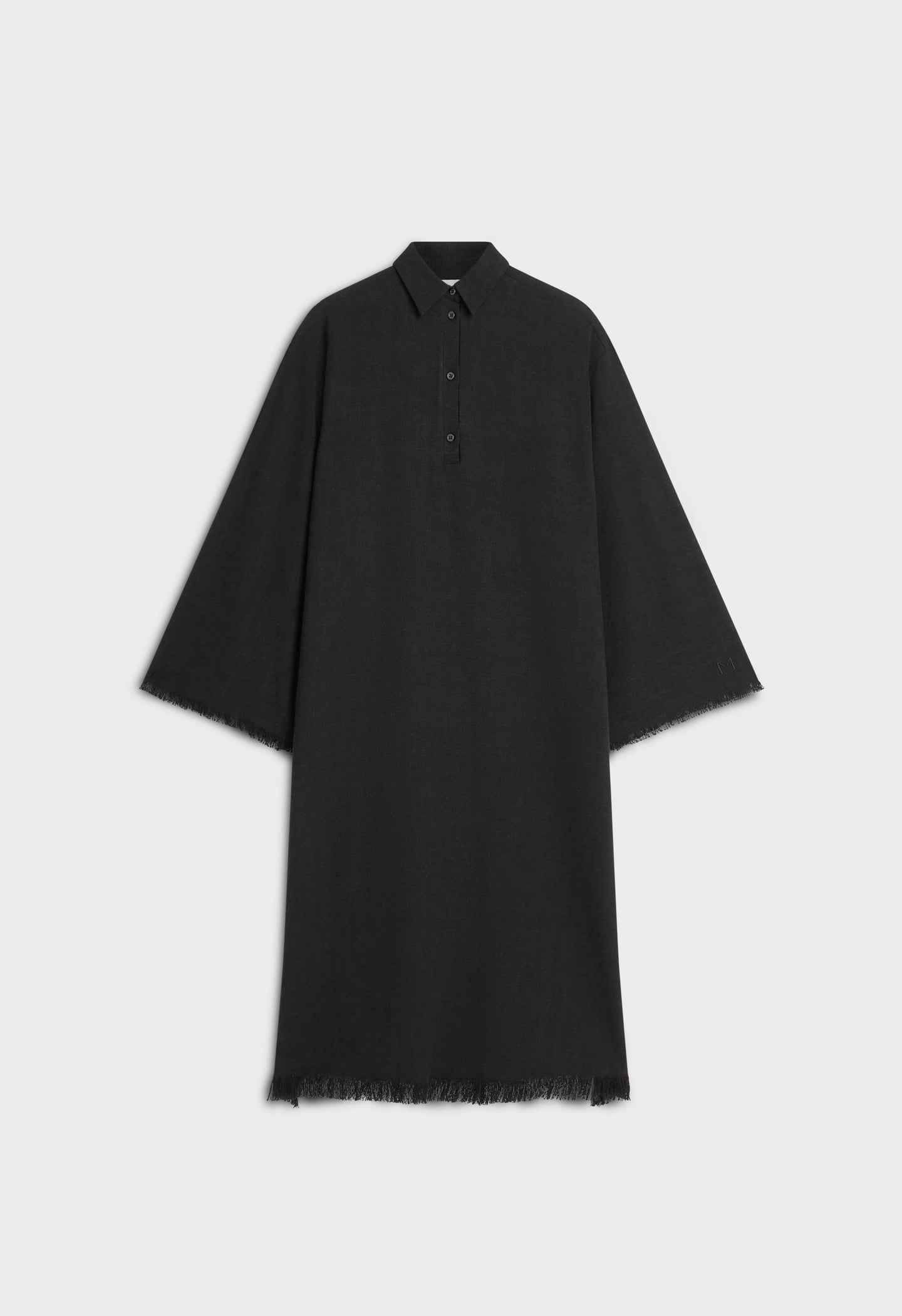 Frayed Hem Linen Shirt Dress | Black