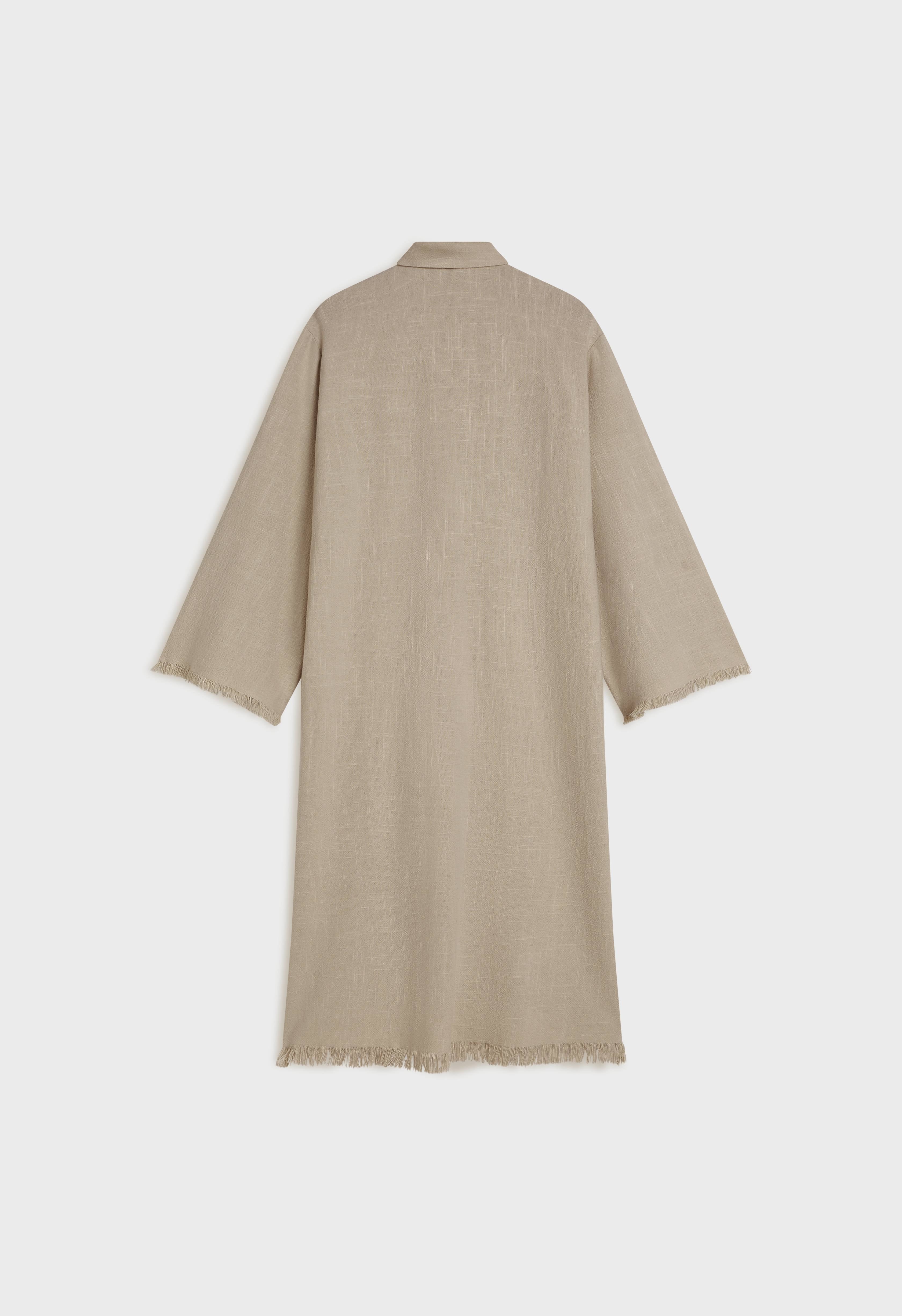 Frayed Hem Linen Shirt Dress | Desert Brown