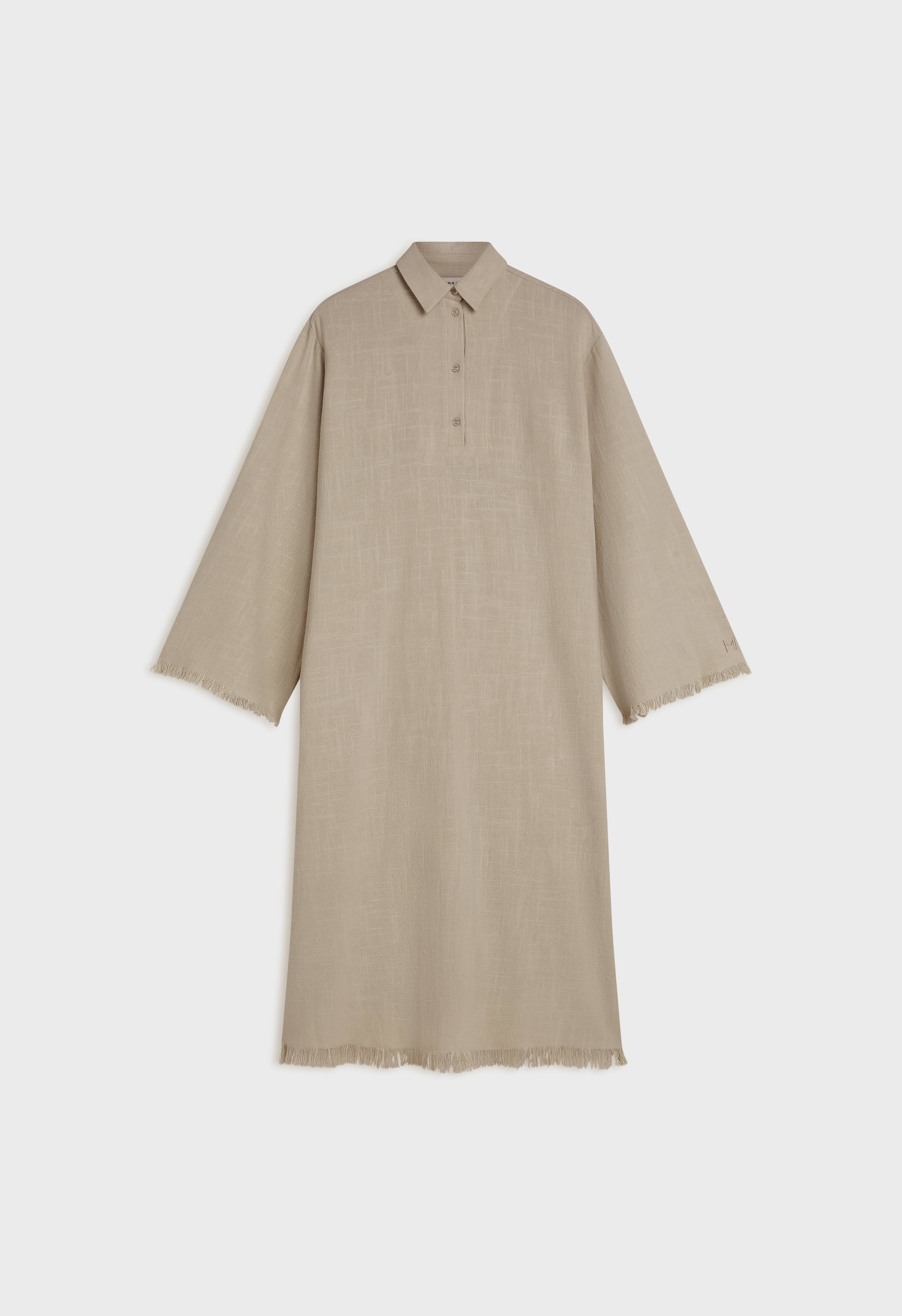 Frayed Hem Linen Shirt Dress | Desert Brown