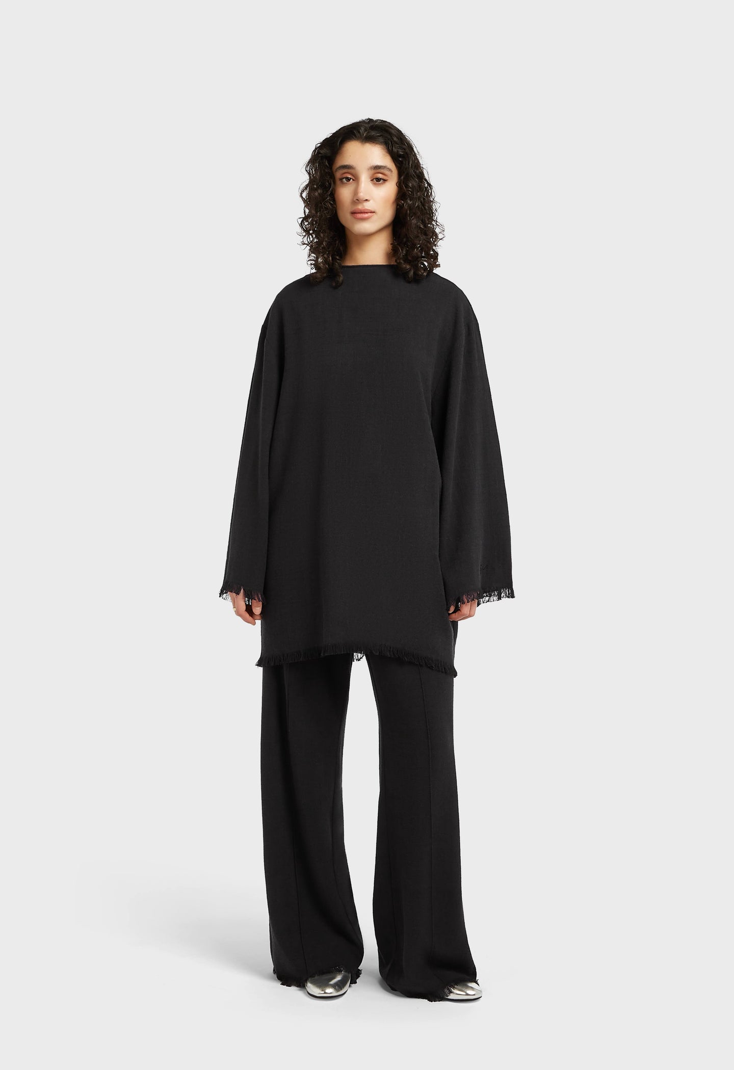 Frayed Hem Linen Top | Black