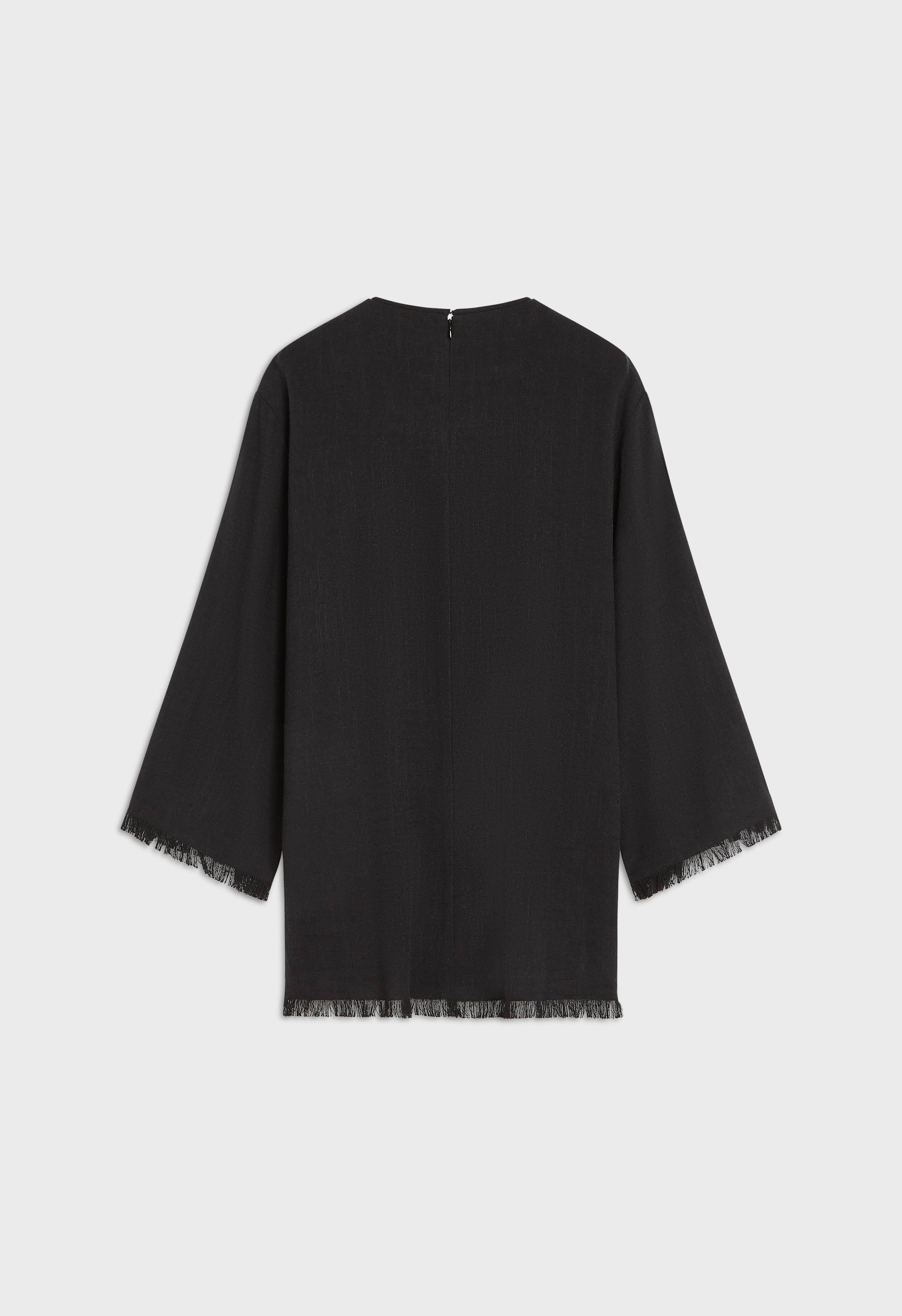 Frayed Hem Linen Top | Black