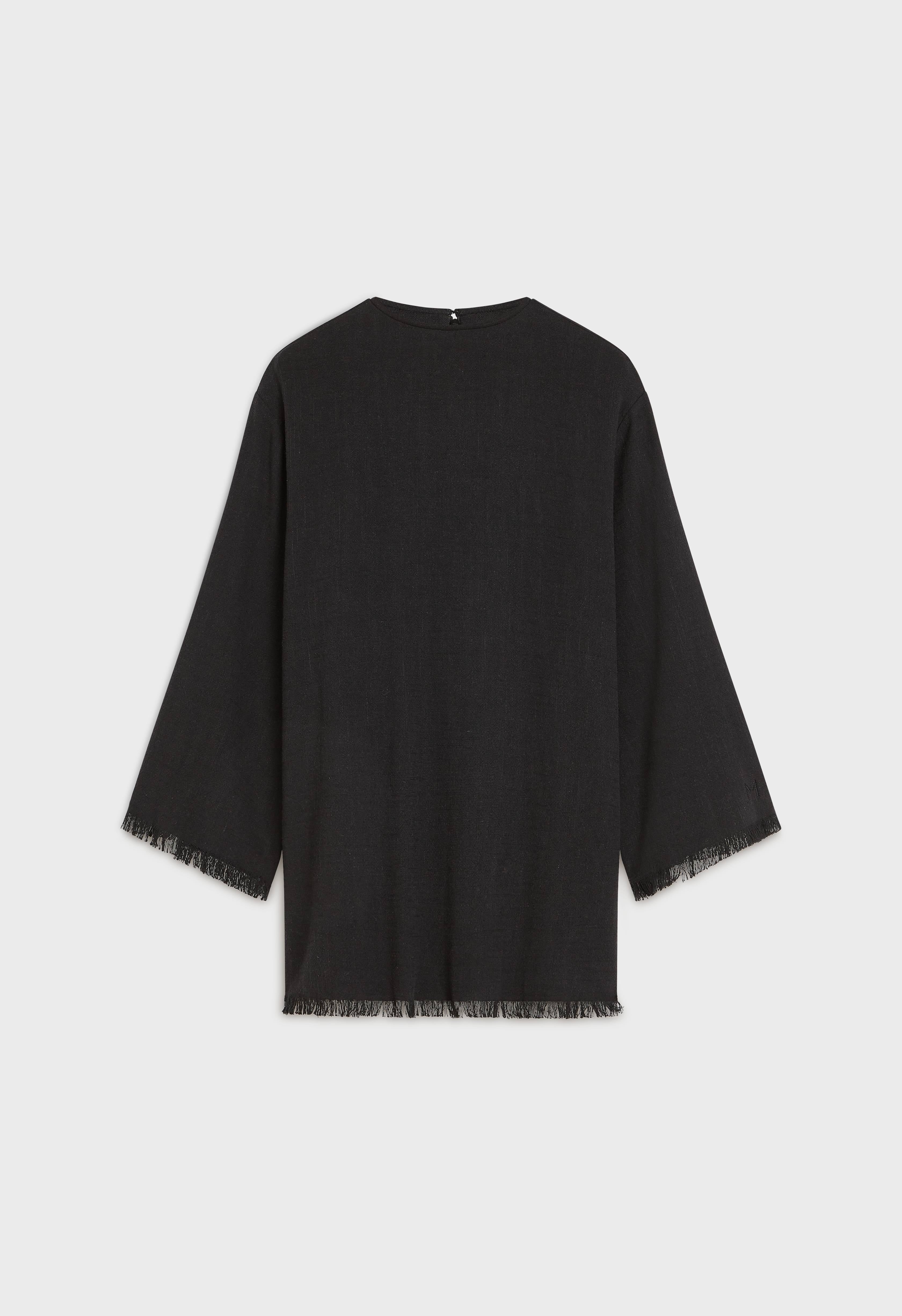 Frayed Hem Linen Top | Black