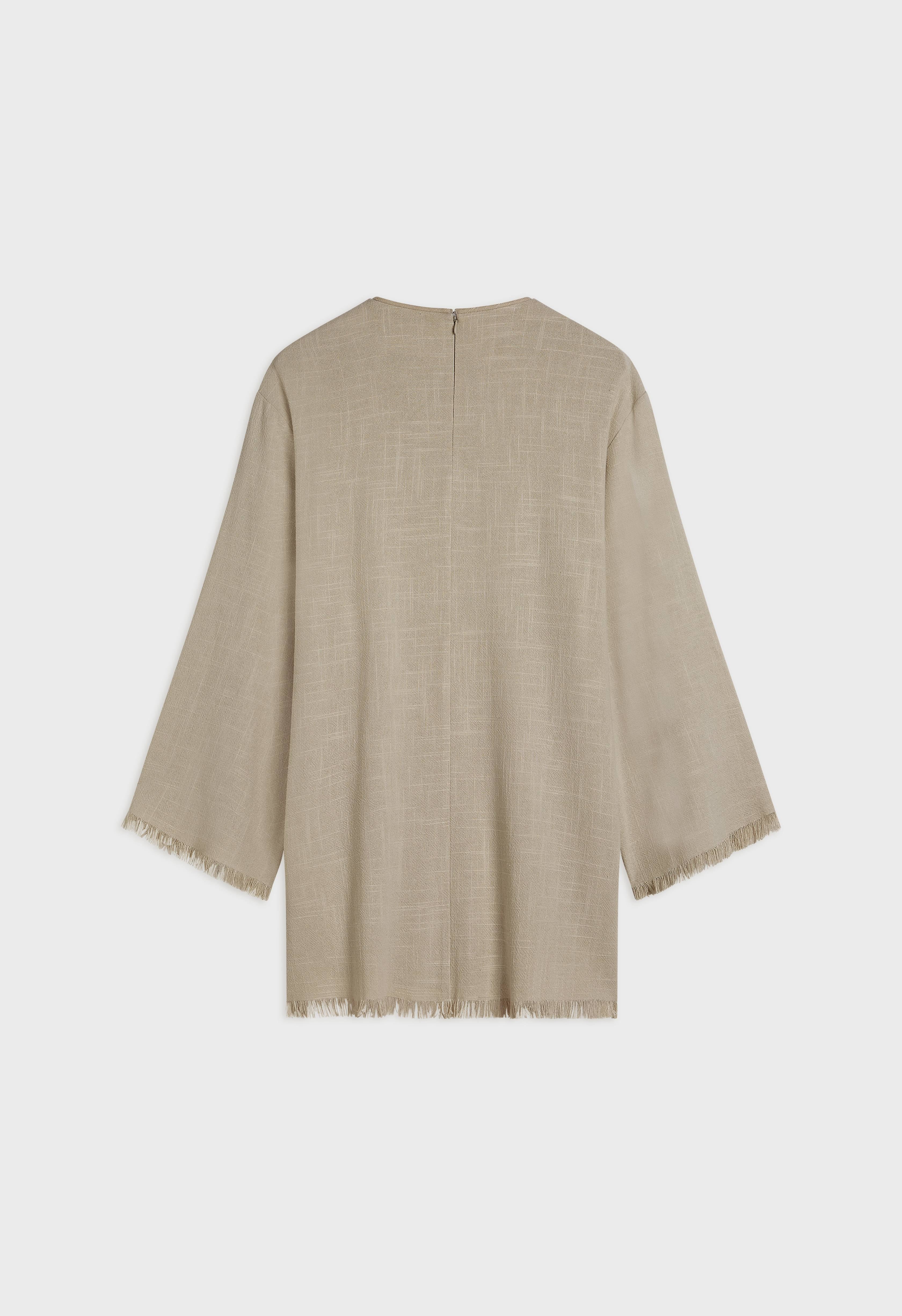 Frayed Hem Linen Top | Desert Brown