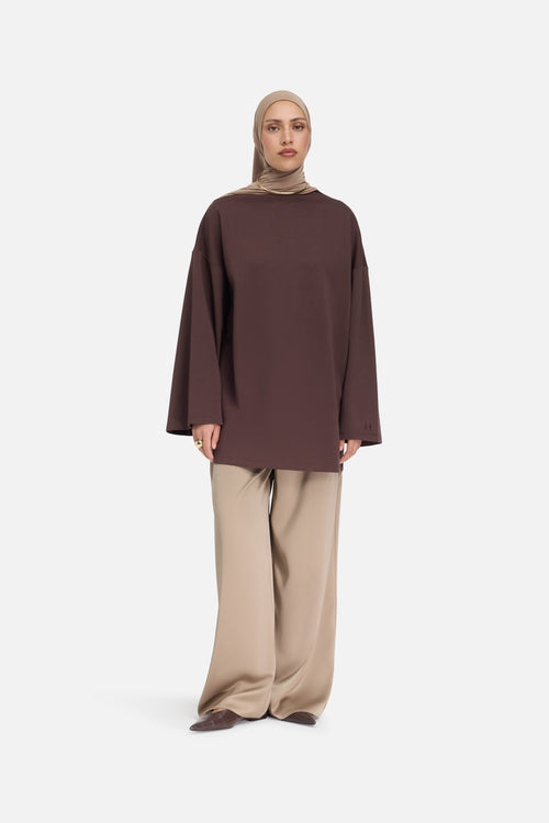 High Neck Tee | Dark Brown