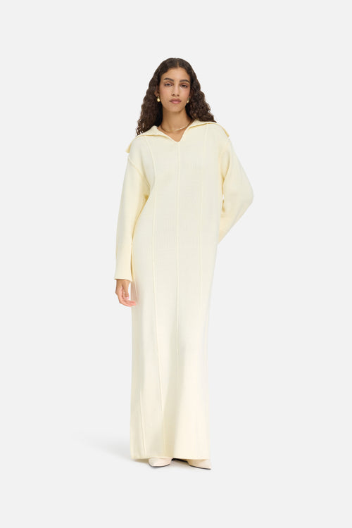 Knitted Collar Dress | Porcelain