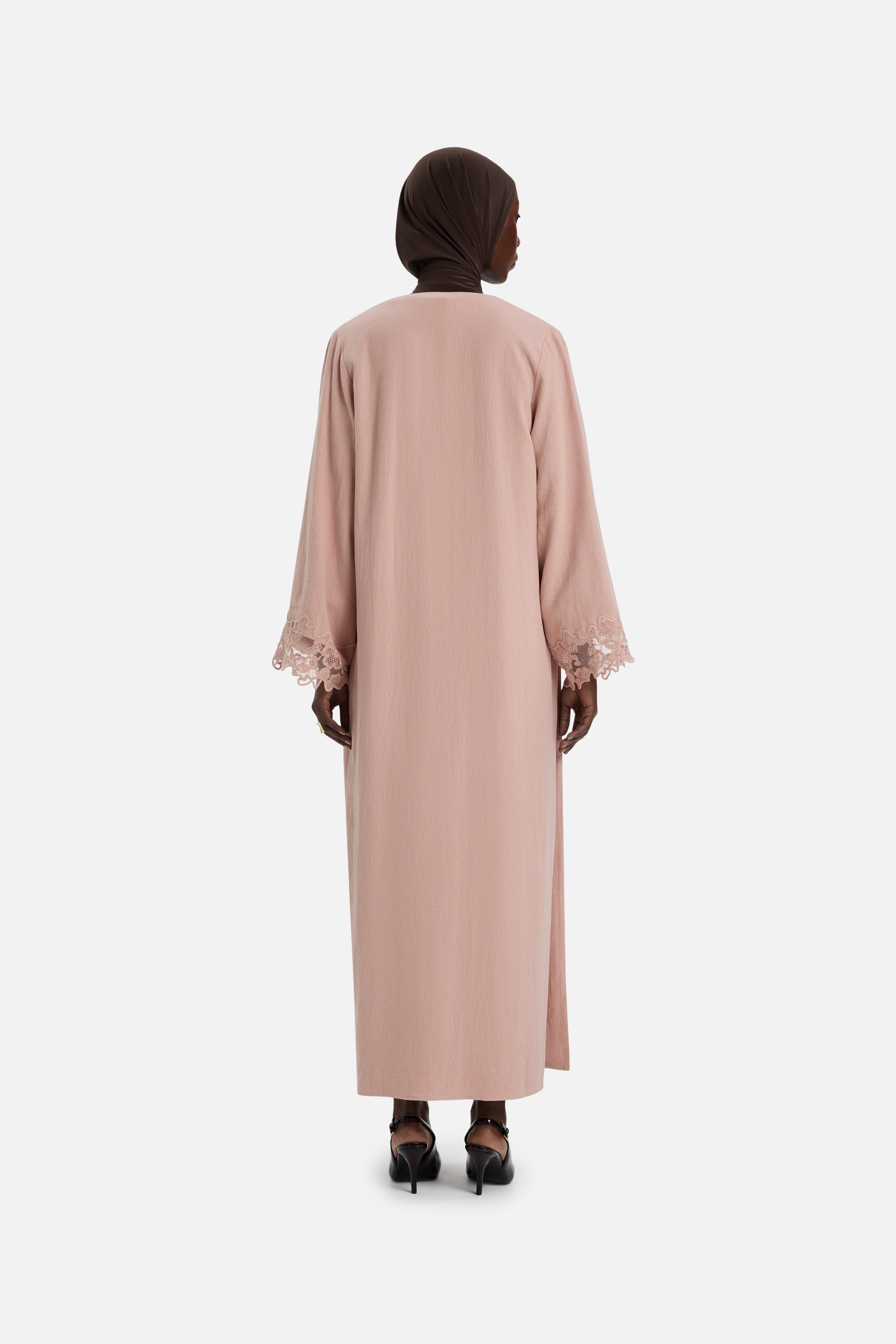 Lace Trim Abaya | Deep Rose