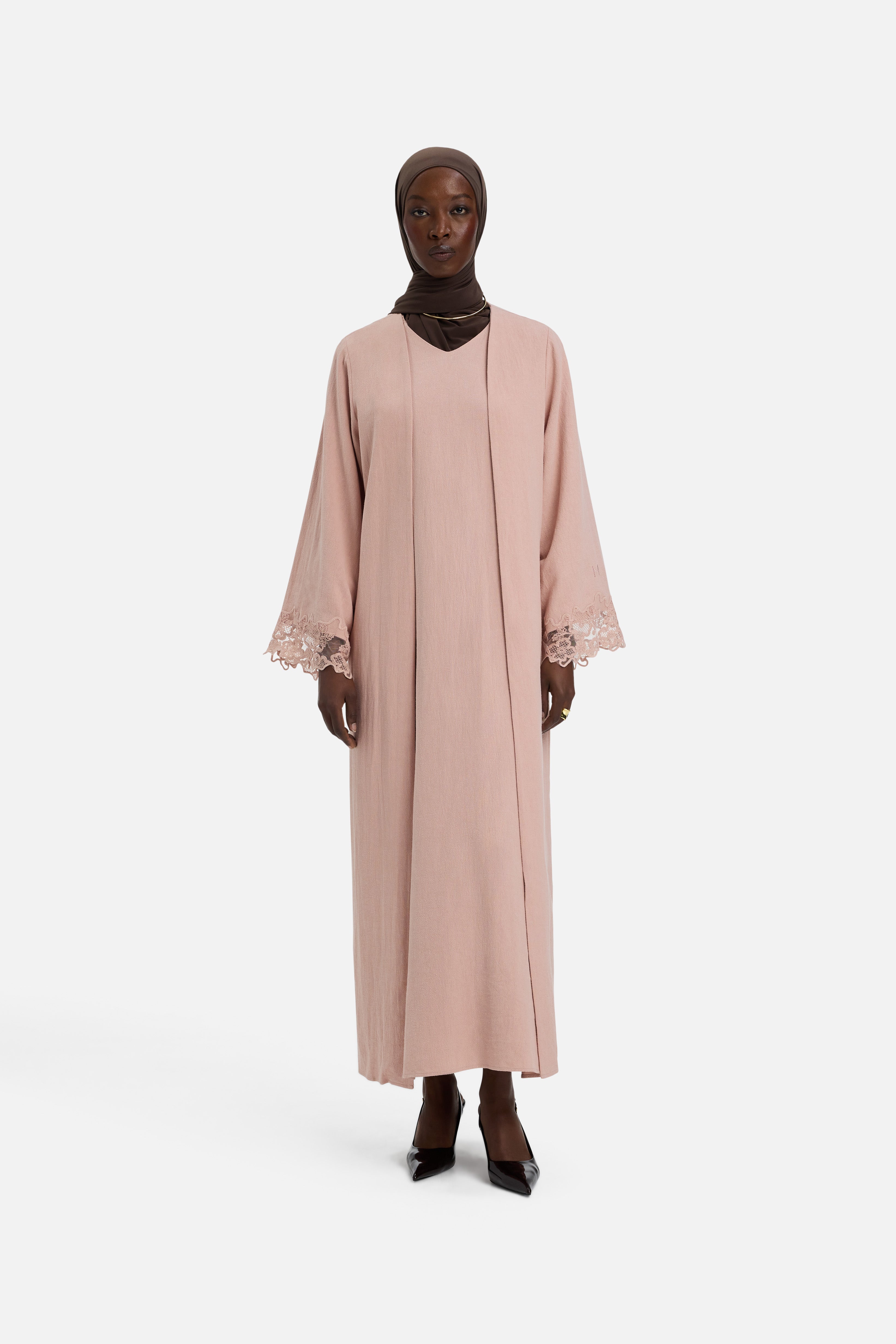 Lace Trim Abaya | Deep Rose